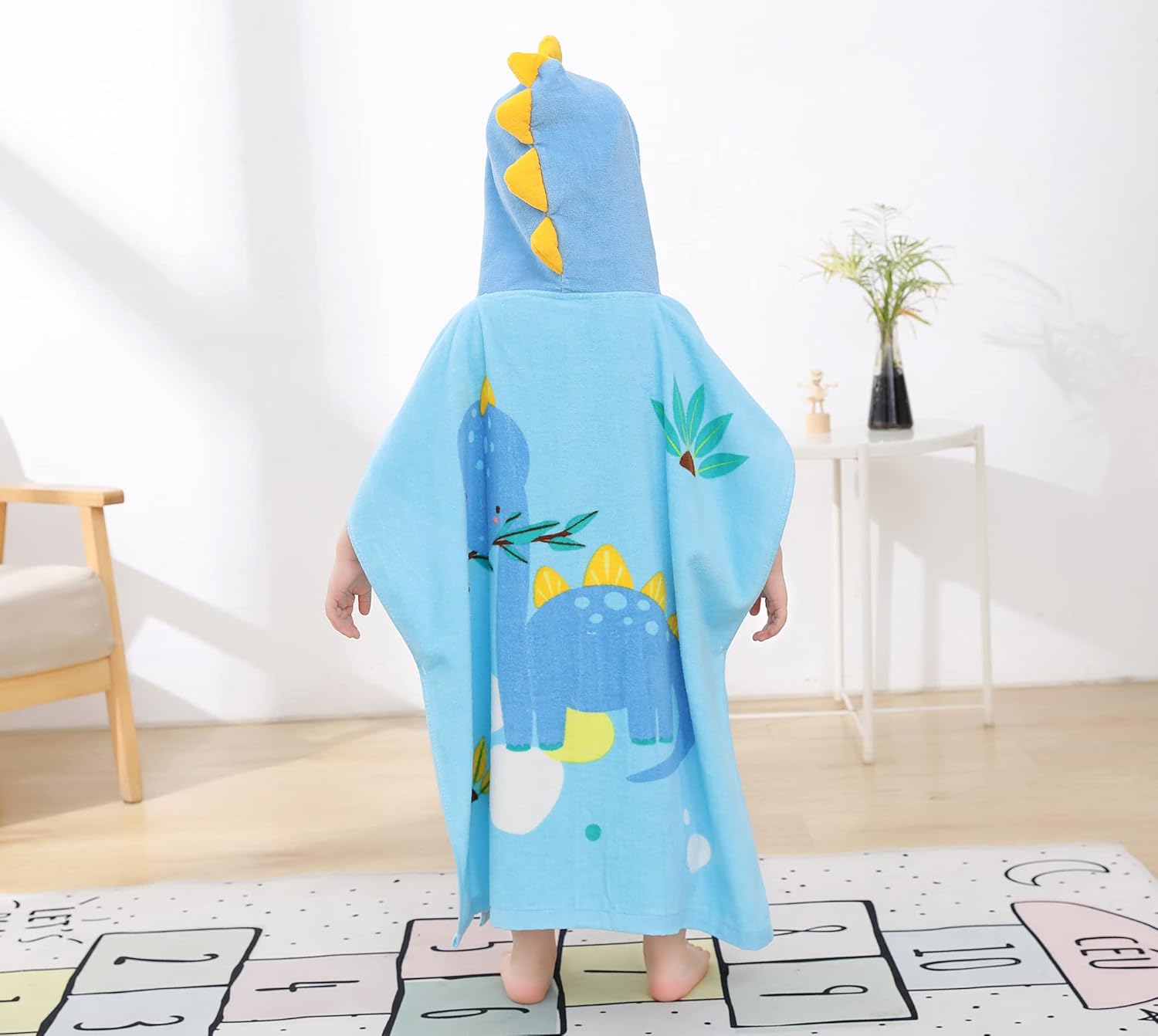 TONWHAR Kids Hooded Poncho Towel - Stegosaurus Cartoon Pattern 1-5 Years