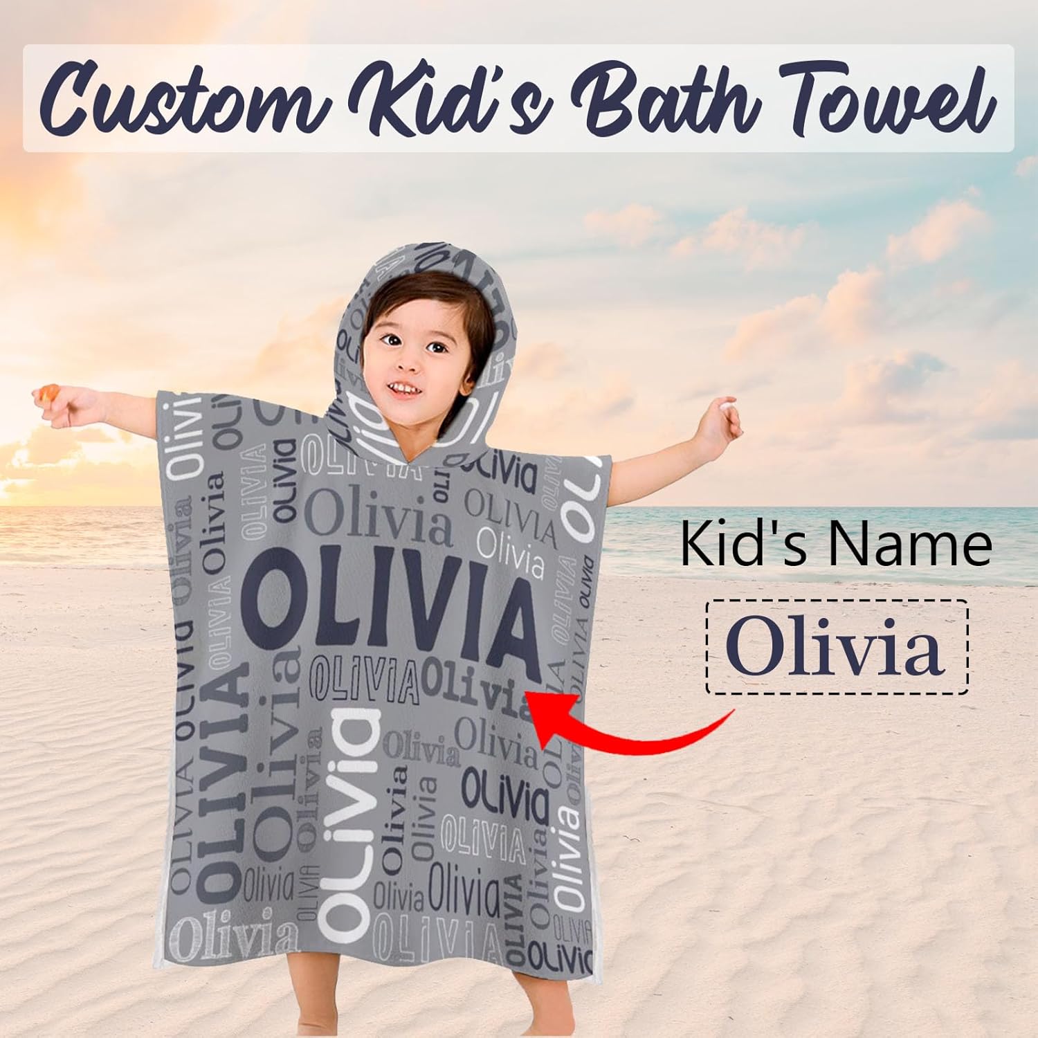 Husguciy Personalized Kids Hooded Bath Towel with Name