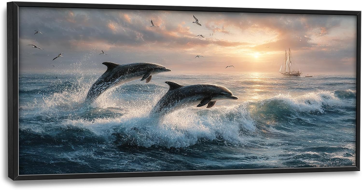 Lunavix 30x60 Ocean Canvas Wall Art Dolphin Decor