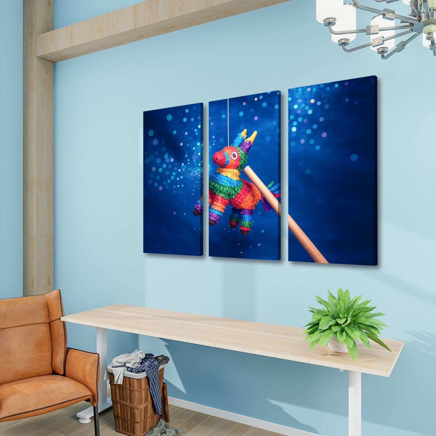 3 Panels Mexican Piata Party Canvas Art Poster Print