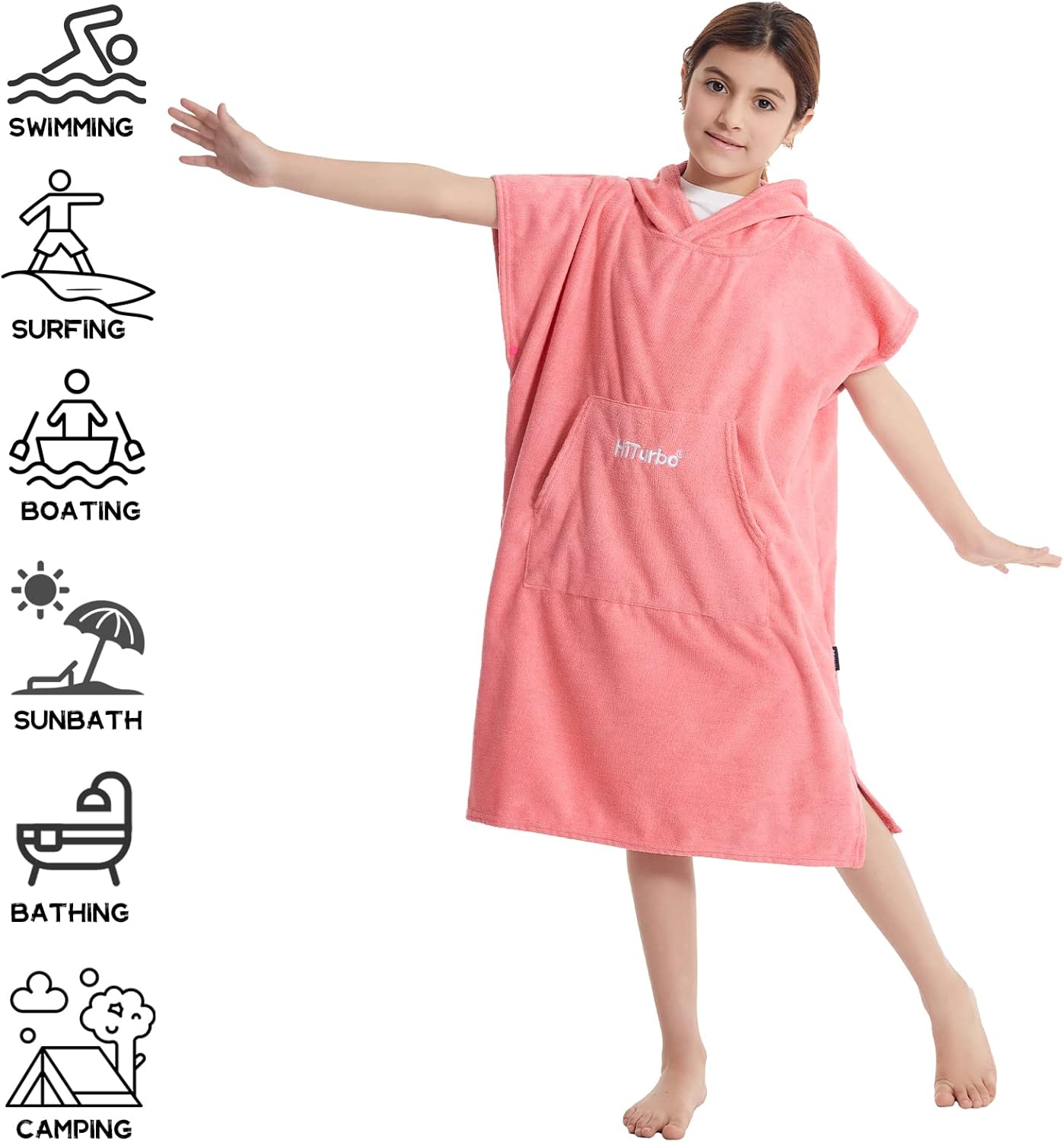 Hiturbo Kids Changing Towel Hoodie - Quick Dry Microfiber Bath Towel - Pink