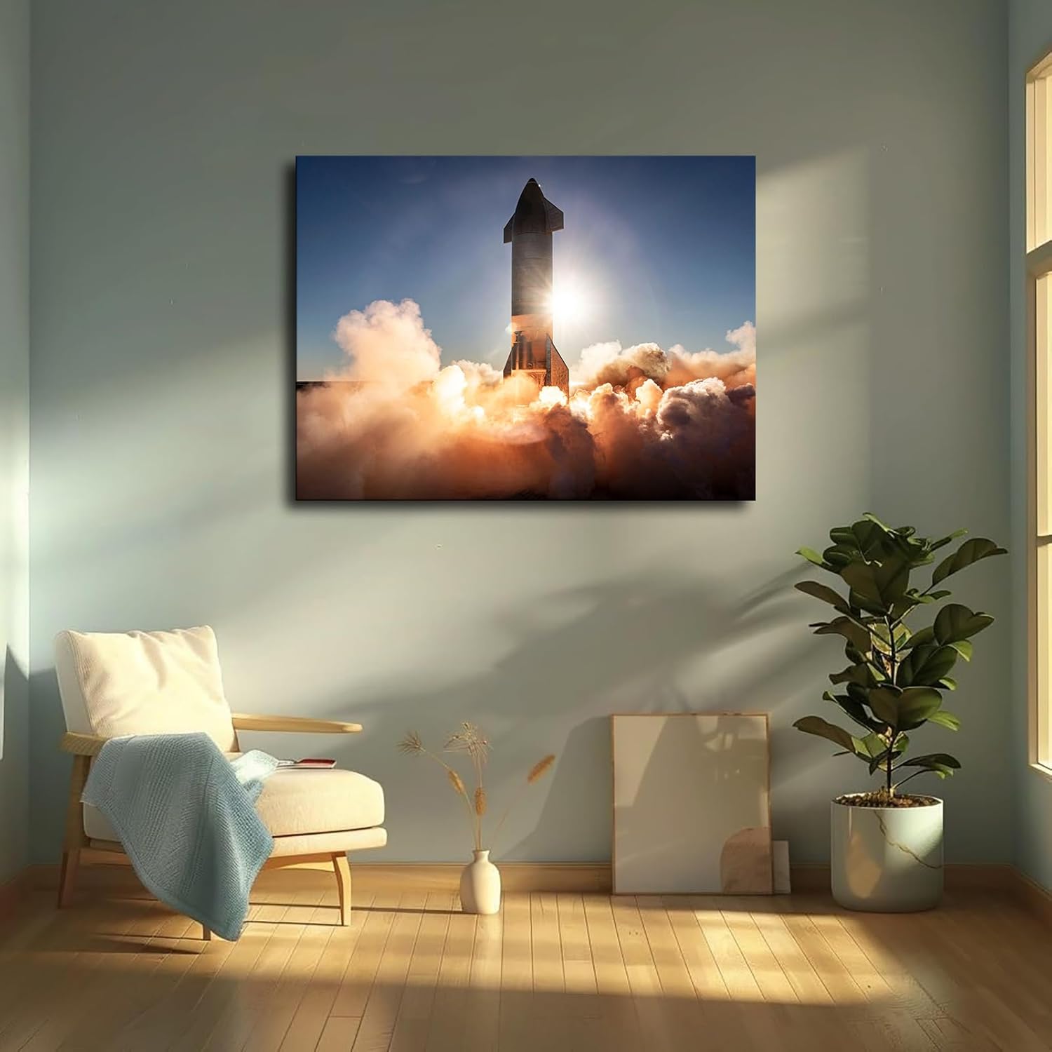 SpaceX Starship Launch Poster Canvas Wall Art Print Framed 24x36inch