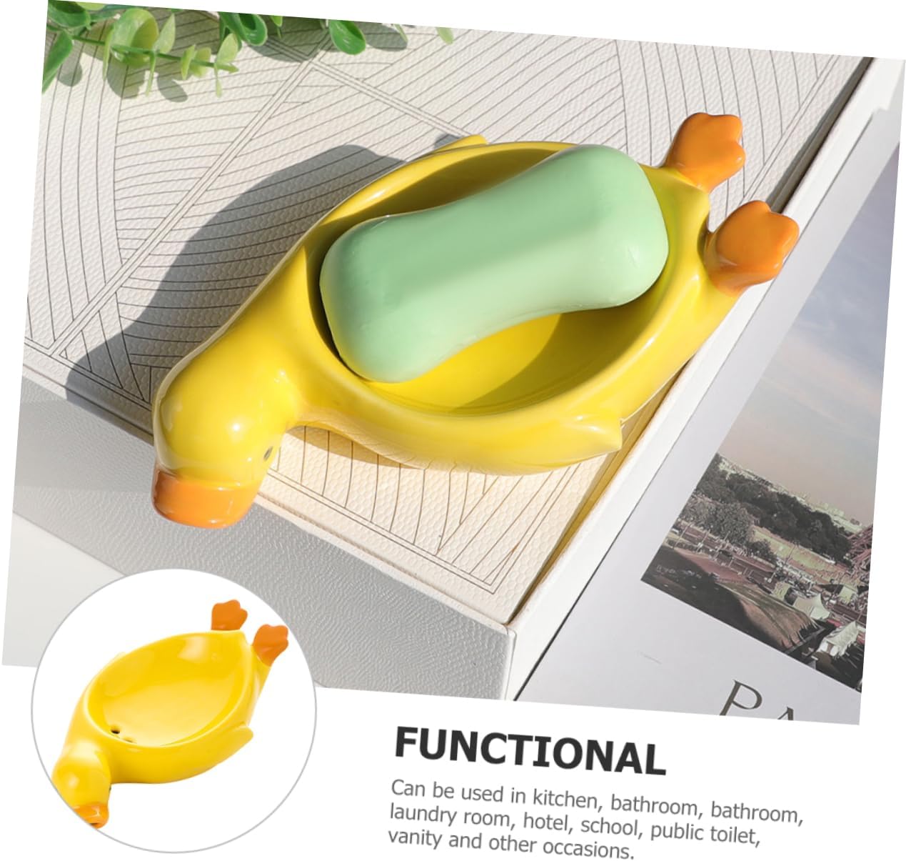 Cute Duck Ceramic Soap Holder with Self Draining Feature