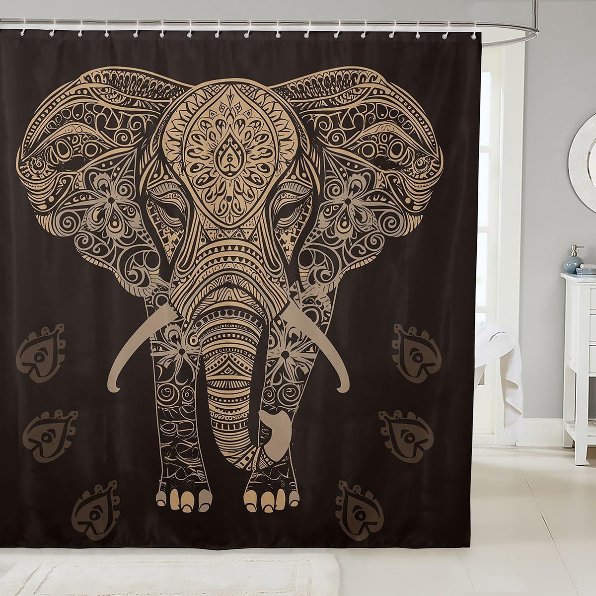 Feelyou Ethnic Elephant Print Shower Curtain Set