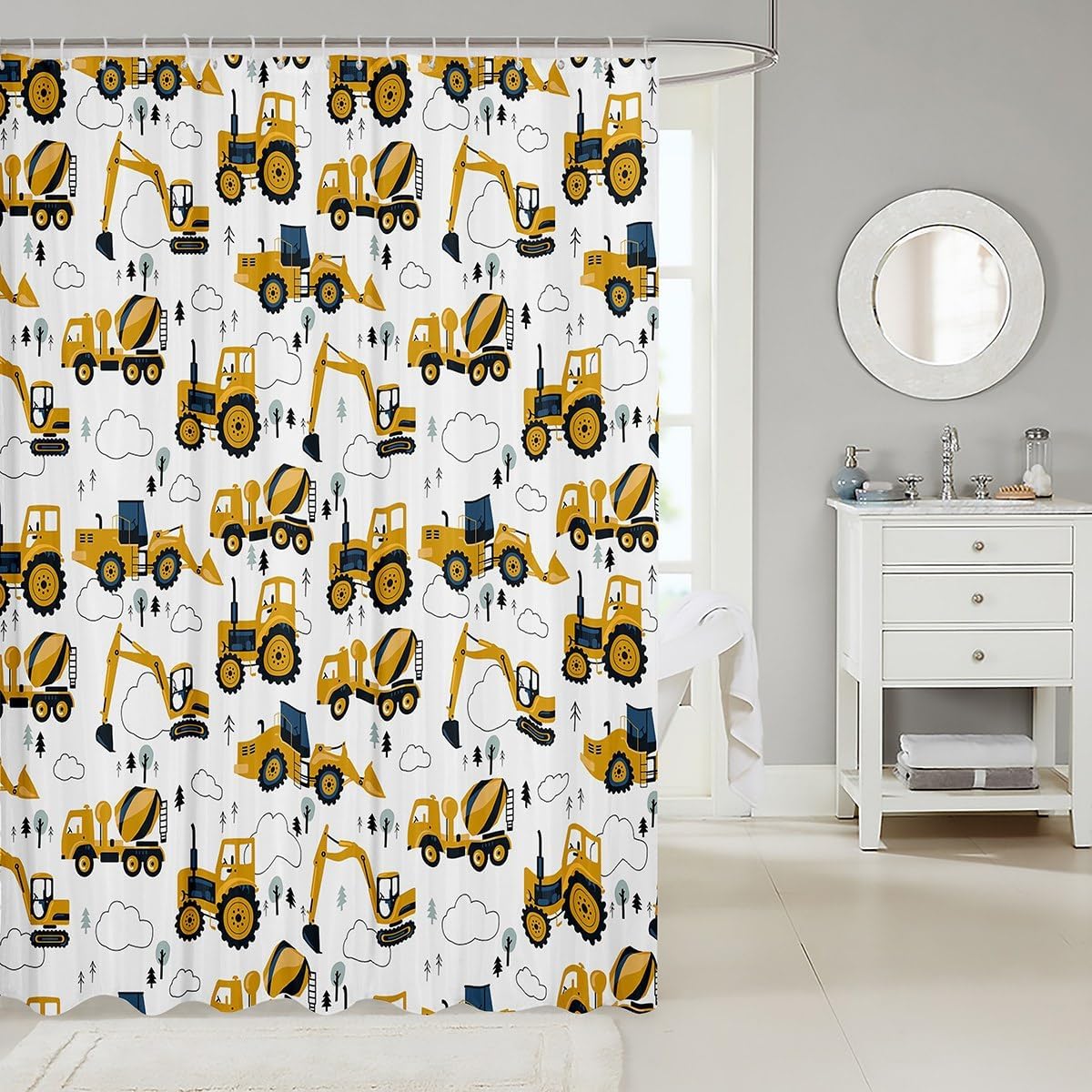 Feelyou Kids Cartoon Truck Shower Curtain Set