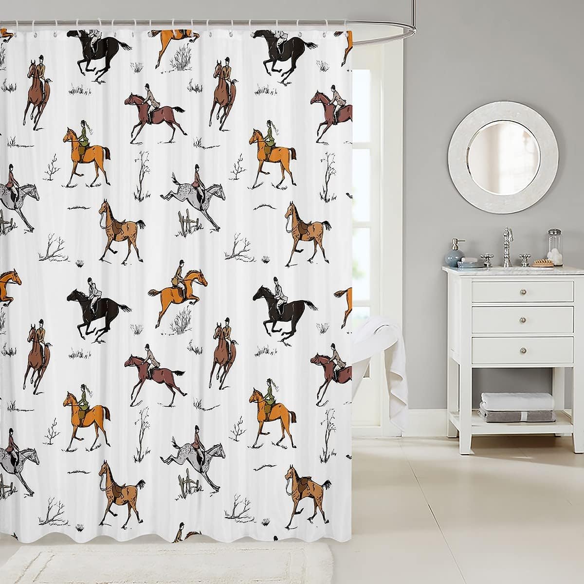 Erosebridal Racing Horse Waterproof Bath Curtain Set