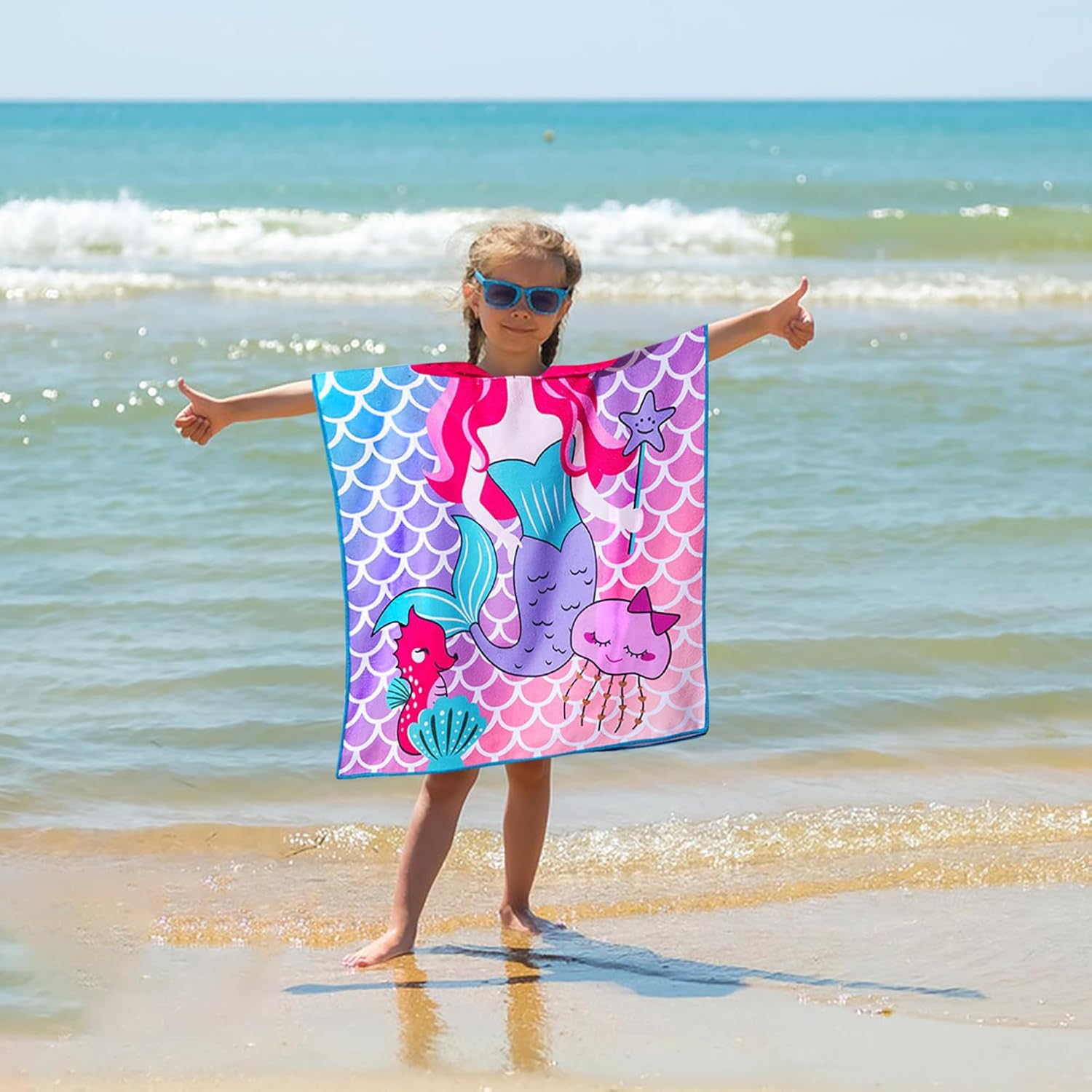 Mermaid Hooded Bath Towel for Toddler Girls 2-4 Years