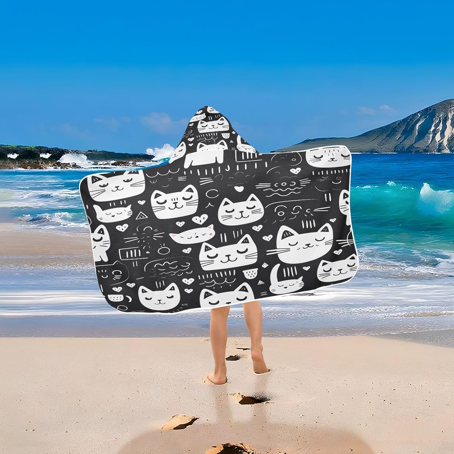 Cute Cartoon Cats Hooded Kids Bath Towel