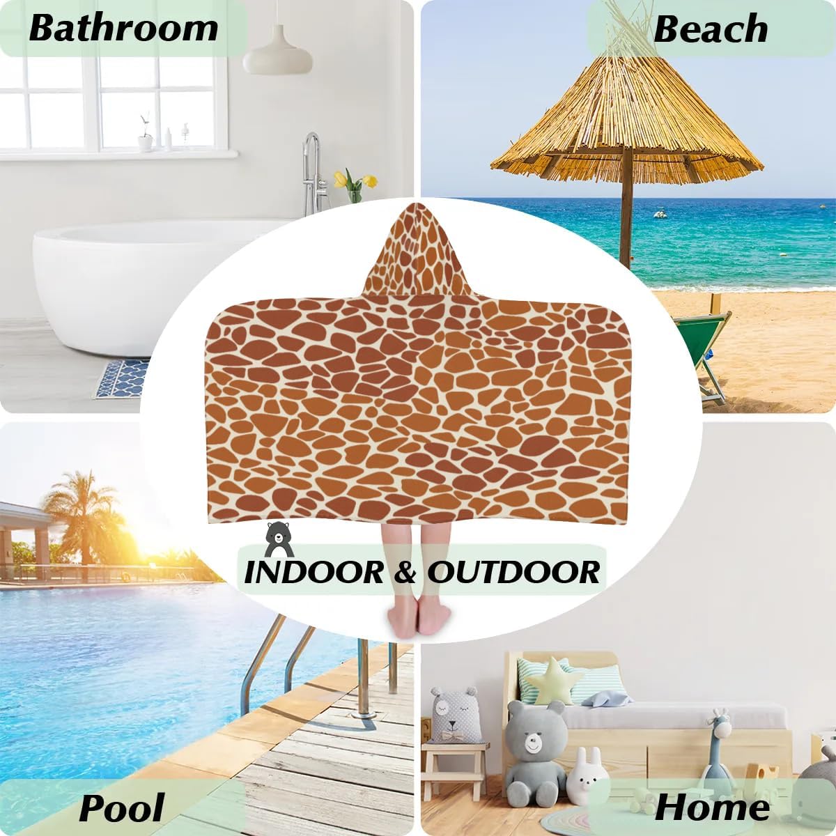Brown Animal Giraffe Skin Print Kids Bath Towel