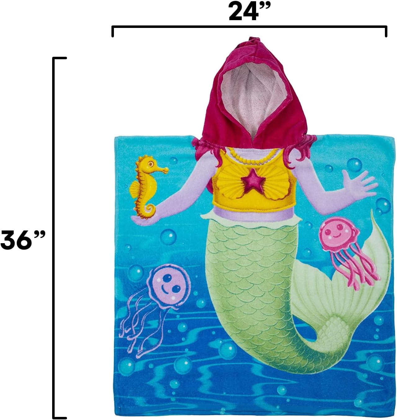 Dawhud Direct Hooded Bath Towel for Kids - Mermaid and Friends Design