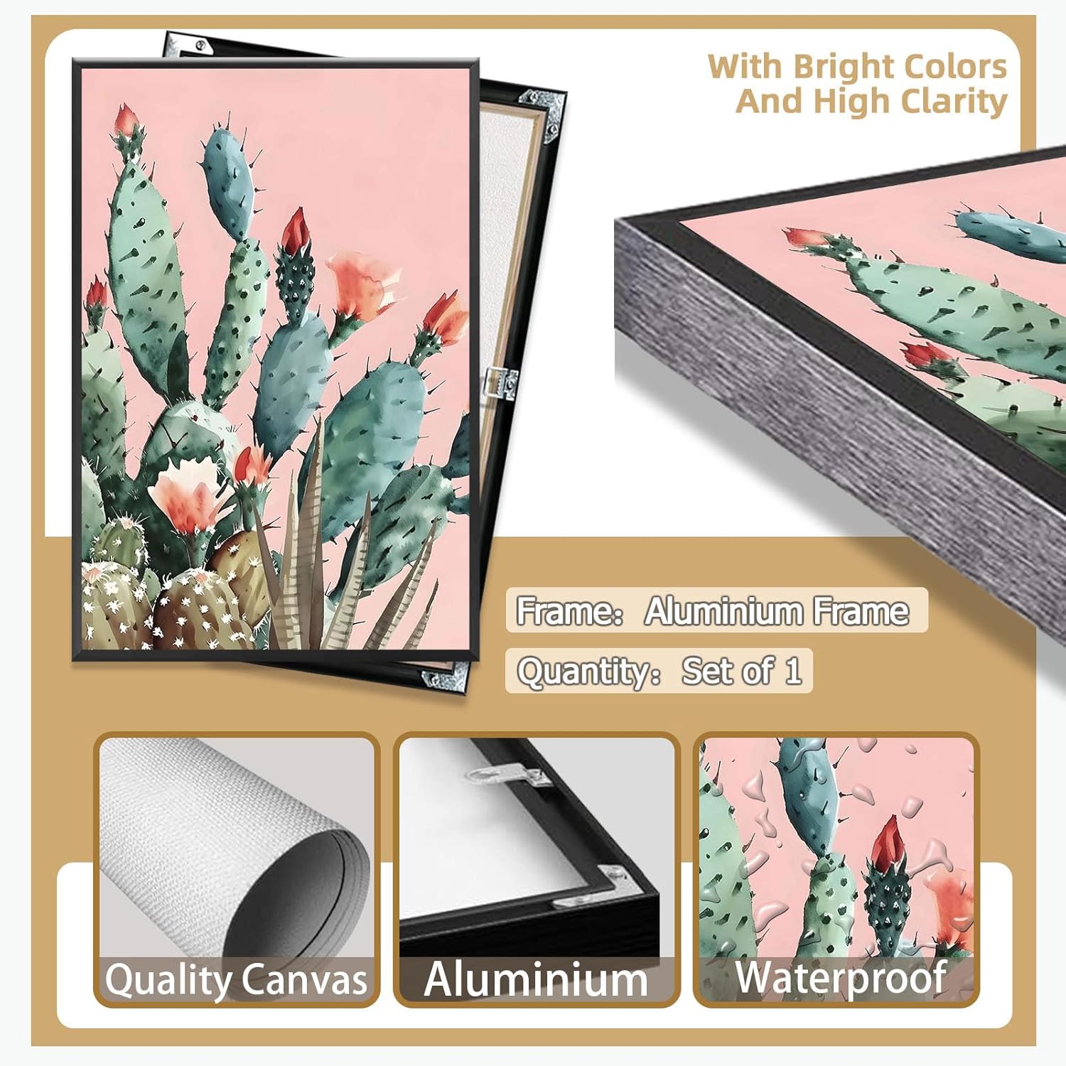 Vintage Desert Landscape Cactus Poster 16x24in Framed