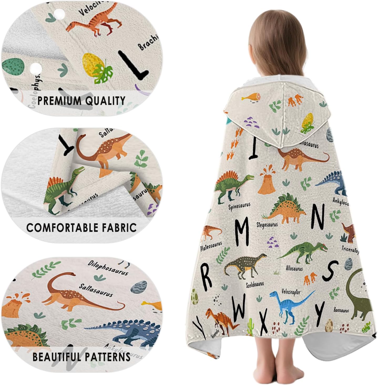 Dinosaur Hooded Beach Towel for Kids 30x50