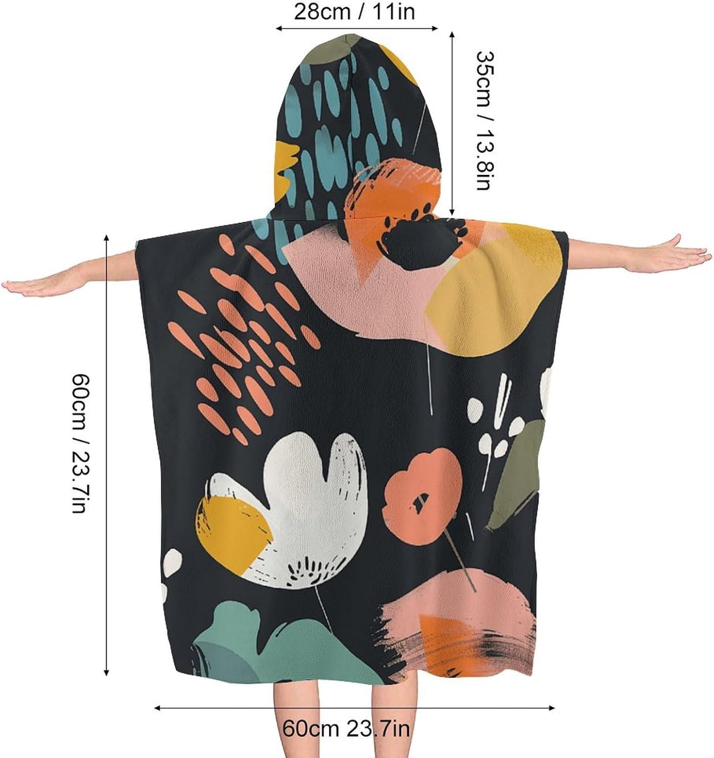 Kids Hooded Beach Towel with Abstract Flowers Print