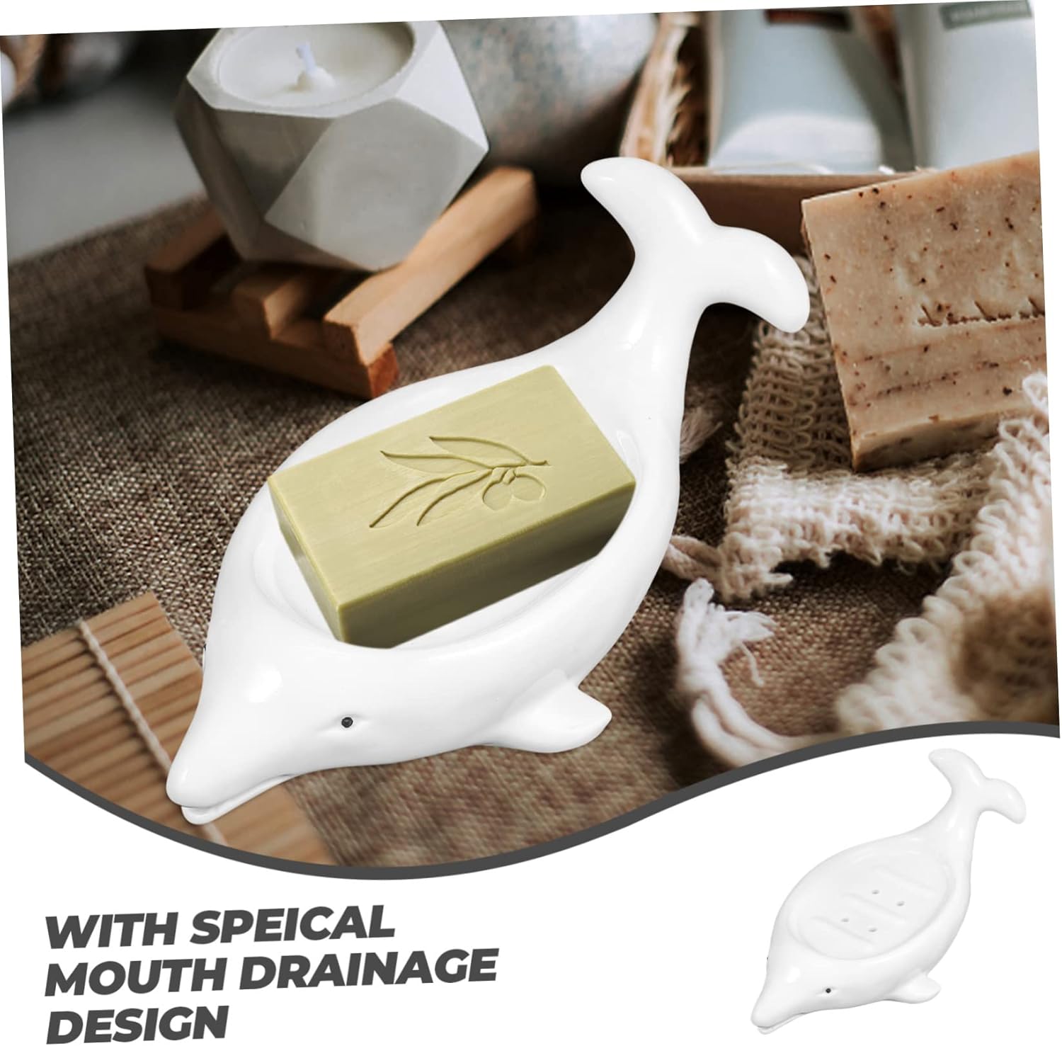 Ciieeo Ceramic Dolphin Soap Dish for Kids