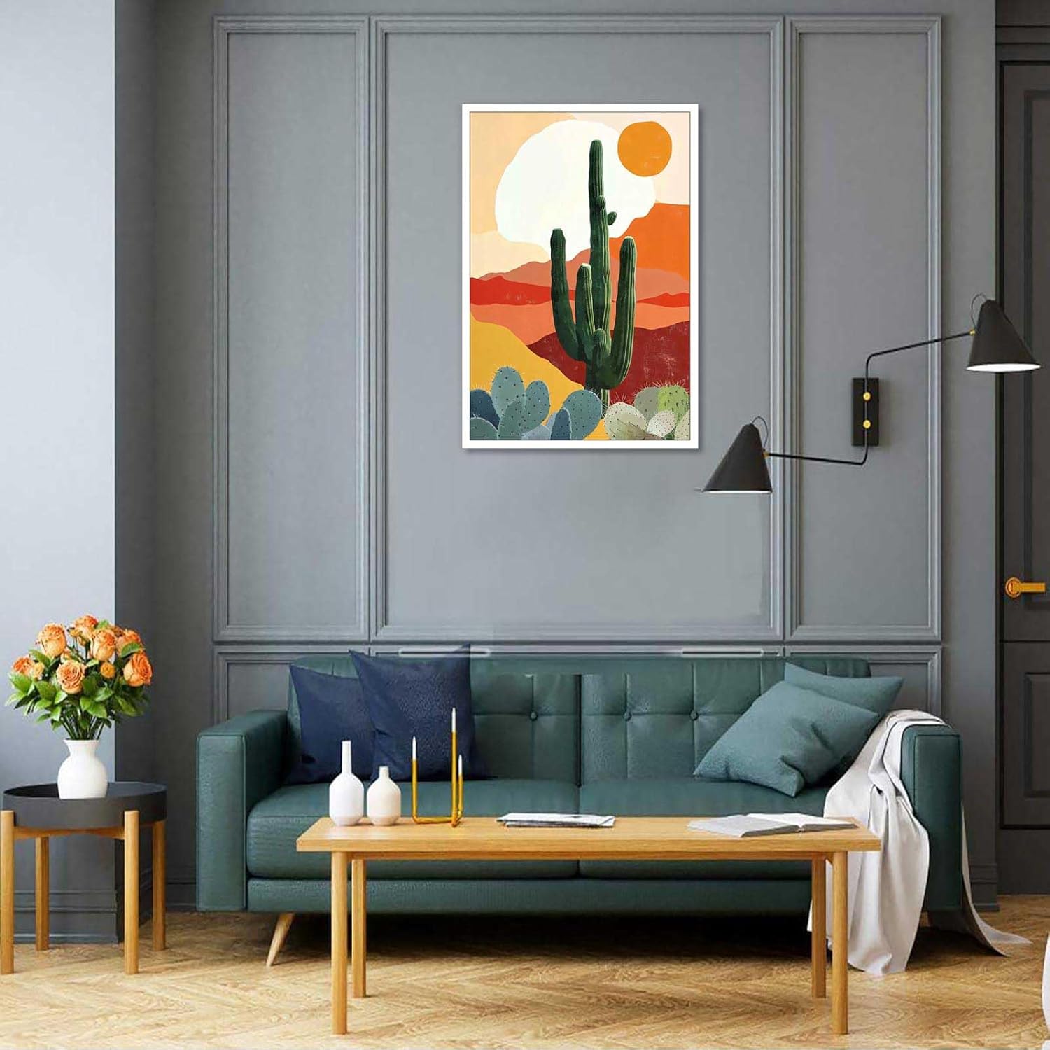 Vintage Desert Landscape Cactus Sunset Poster 24x36in