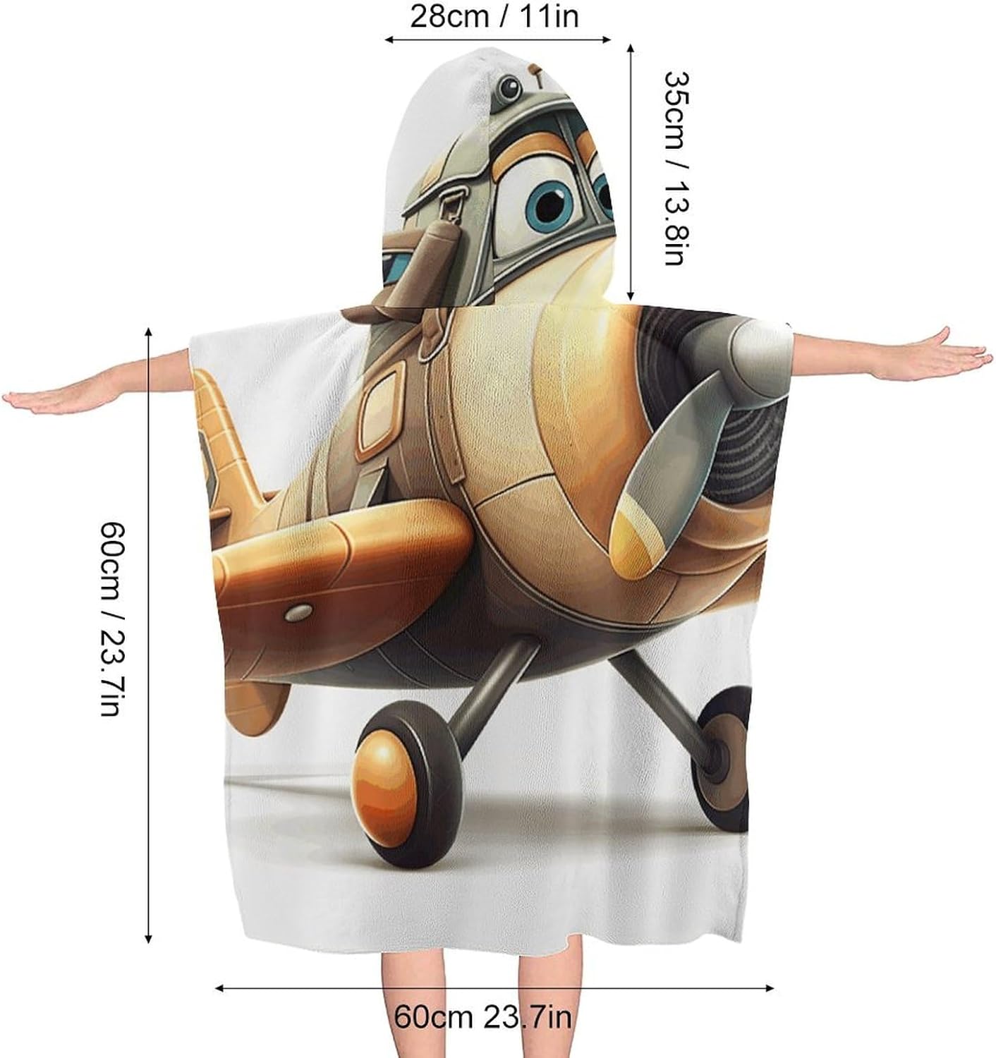 Kids Bath Towel with Hood Yellow Airplane Print