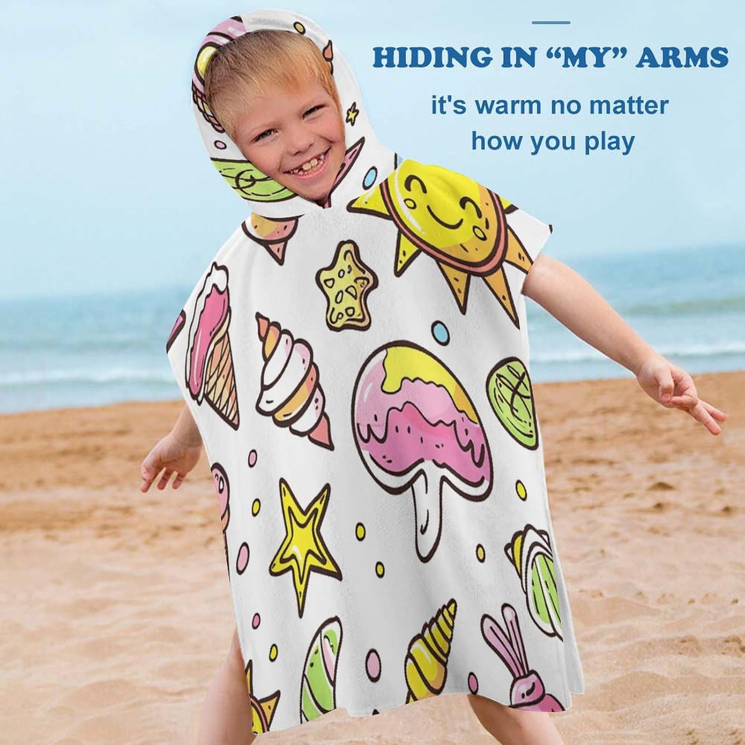 Kids Bath Towel with Hood Graffiti Design