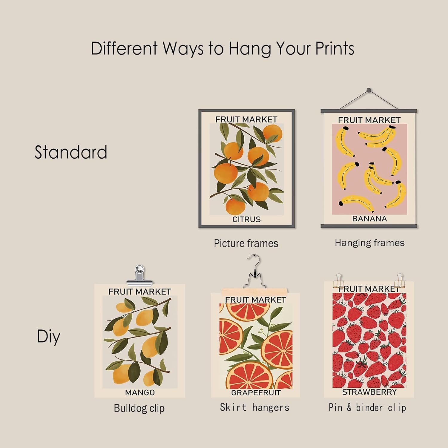 KBKBART Fruit Market Wall Art Print Set of 9