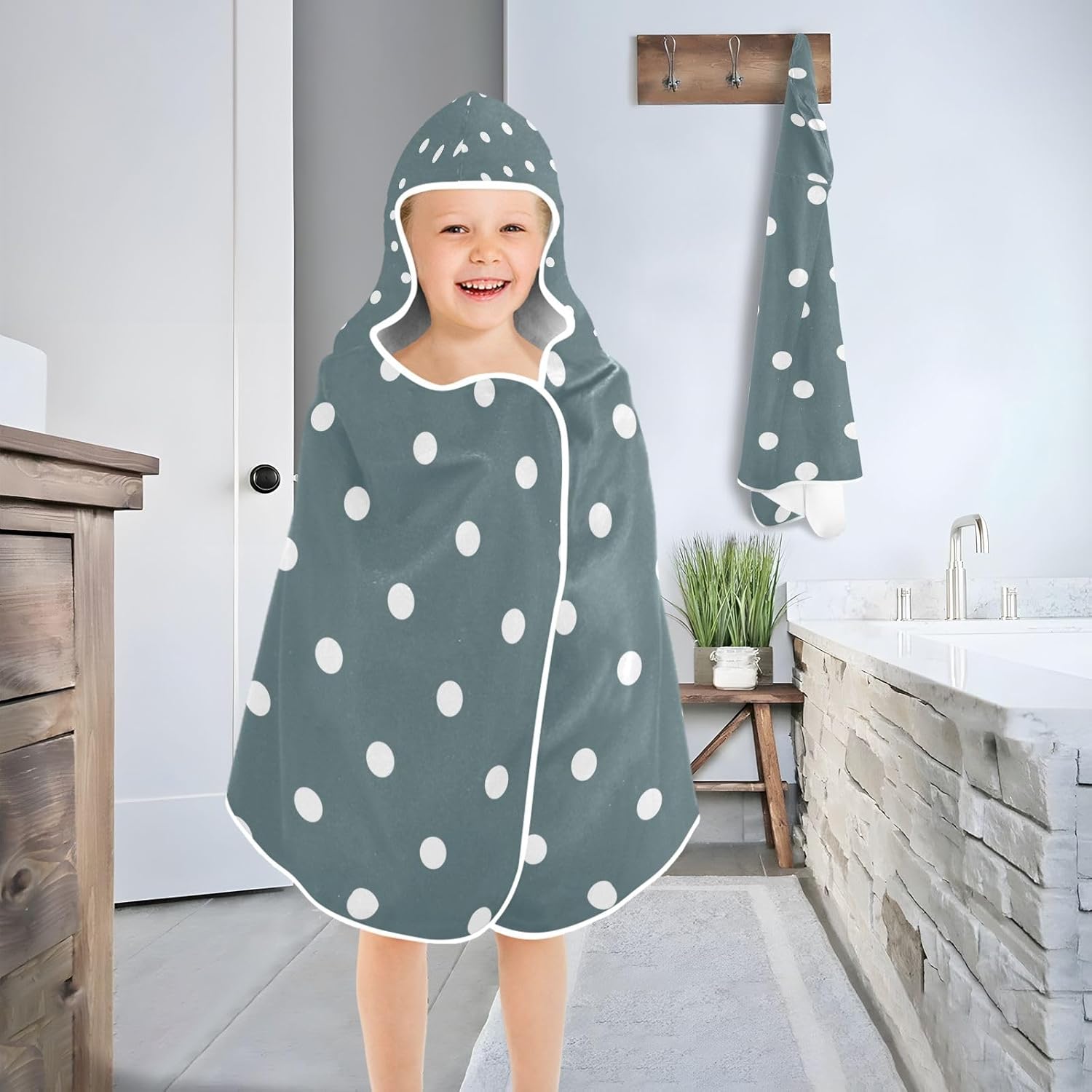 CHIFIGNO White Polka Dots Beach Towel for Kids