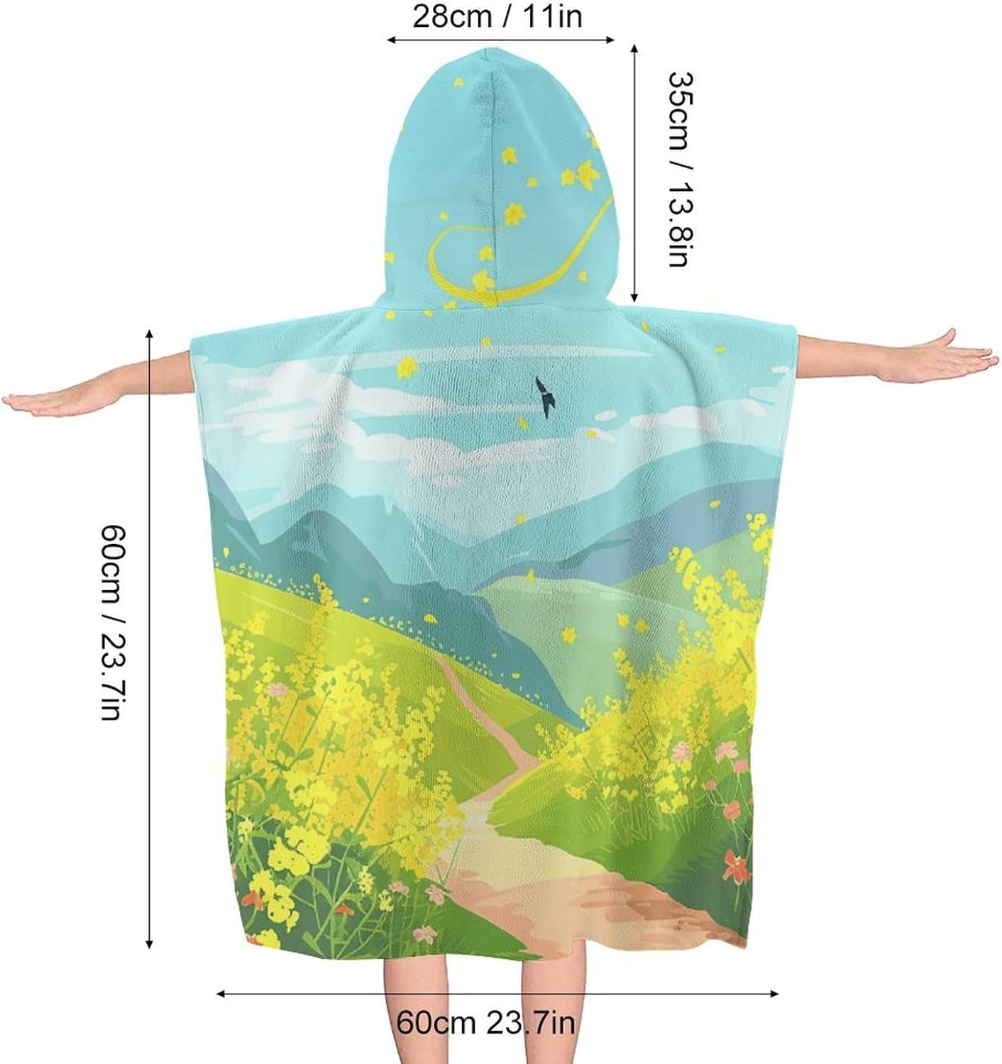 Kids Hooded Beach Towel with Flowers and Swallows Print