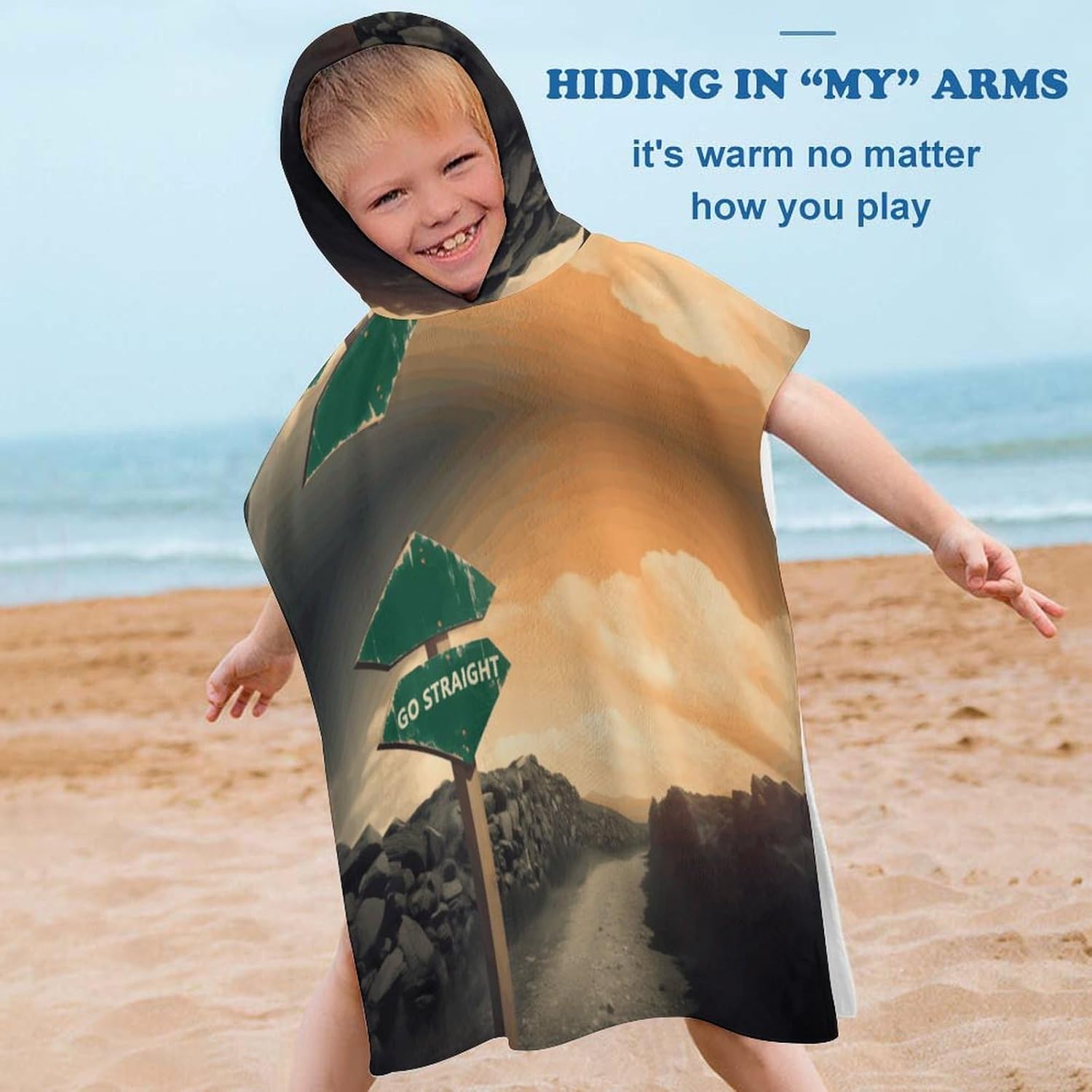 Kids Hooded Beach Towel with Road Print
