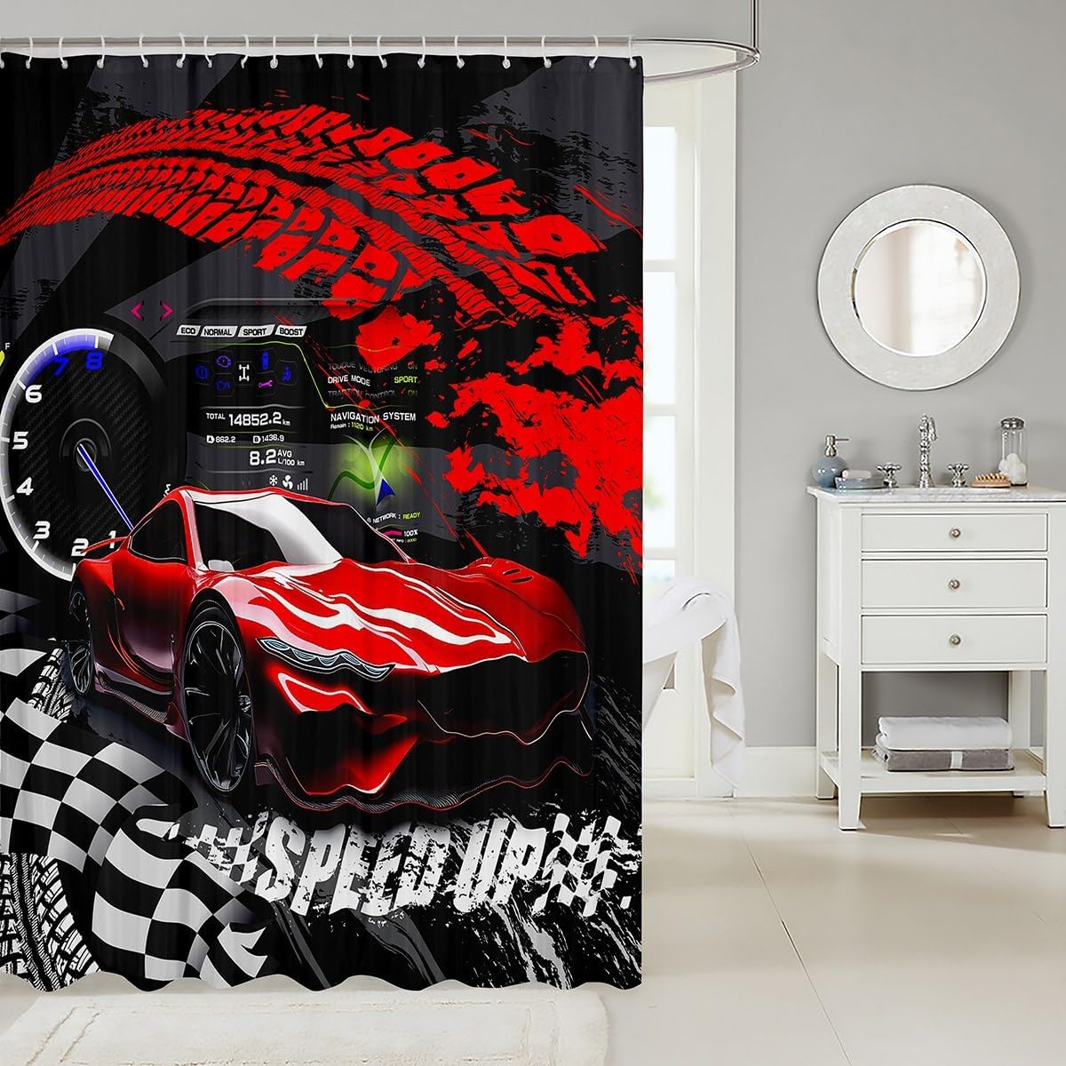 Feelyou Kids Race Car Bath Curtain Set 72x72