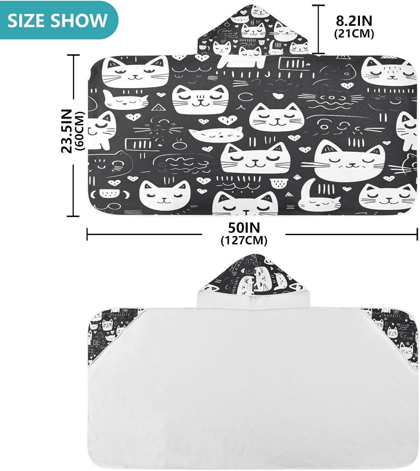 Cute Cartoon Cats Hooded Kids Bath Towel