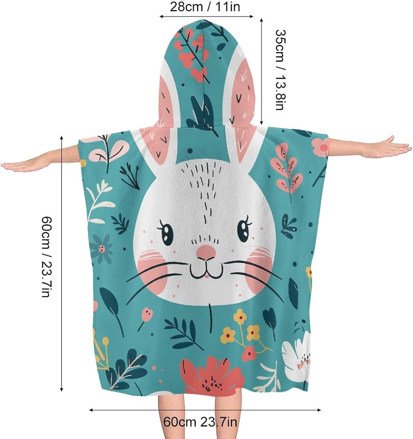 Kids Hooded Bath Towel with Cartoon Rabbit Design