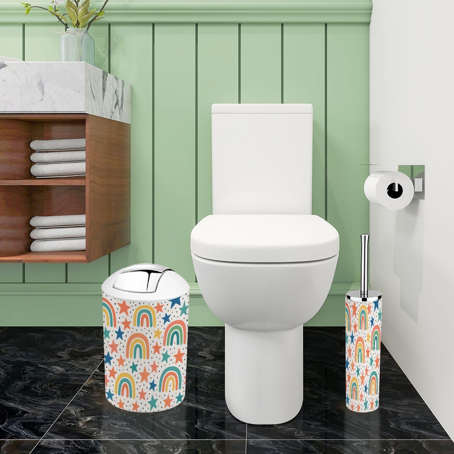Boho Rainbow Stars Kids Bathroom Accessory Set 6 Piece