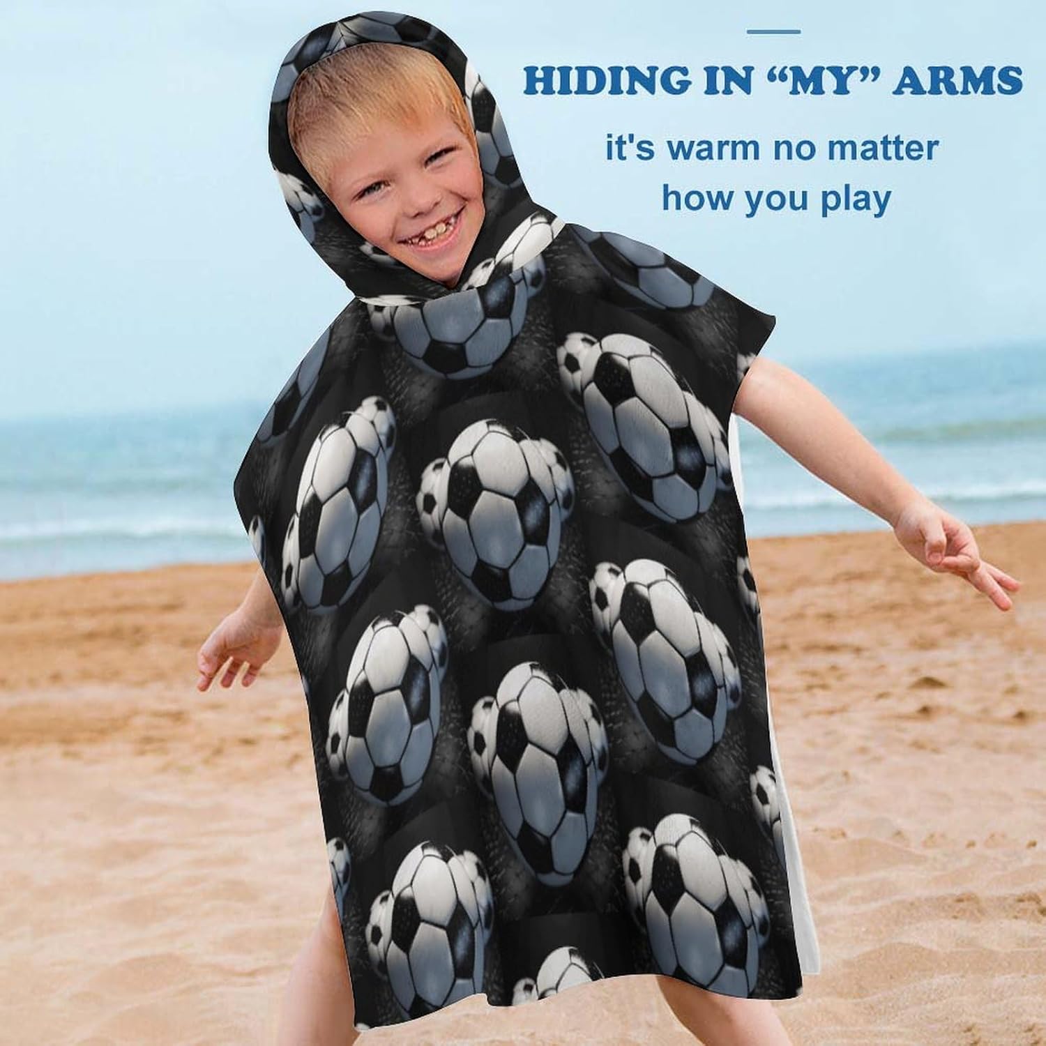 Kids Soccer Ball Printed Hooded Bath Towel