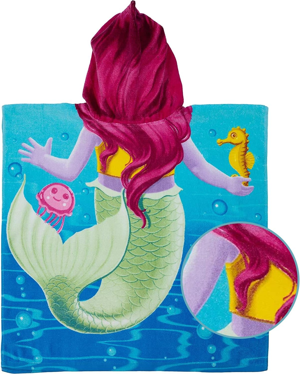 Dawhud Direct Hooded Bath Towel for Kids - Mermaid and Friends Design