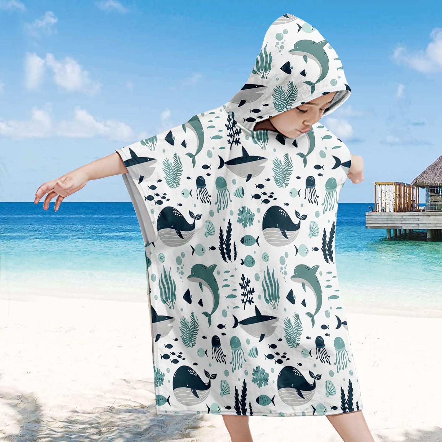 Irisbell Kids Hooded Beach Towel with Cartoon Design