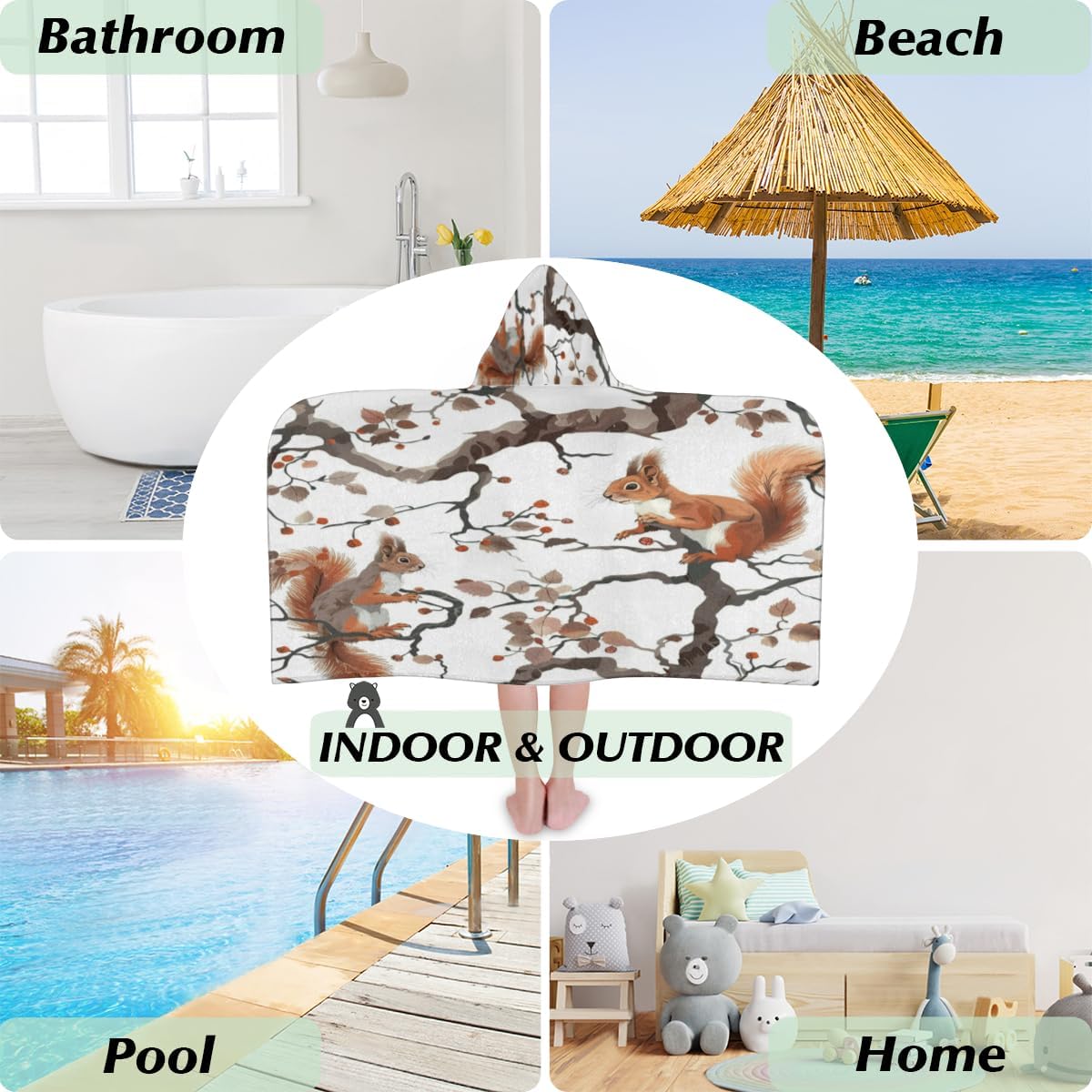 Squirrel Kids Hooded Beach Towel for Boys Girls