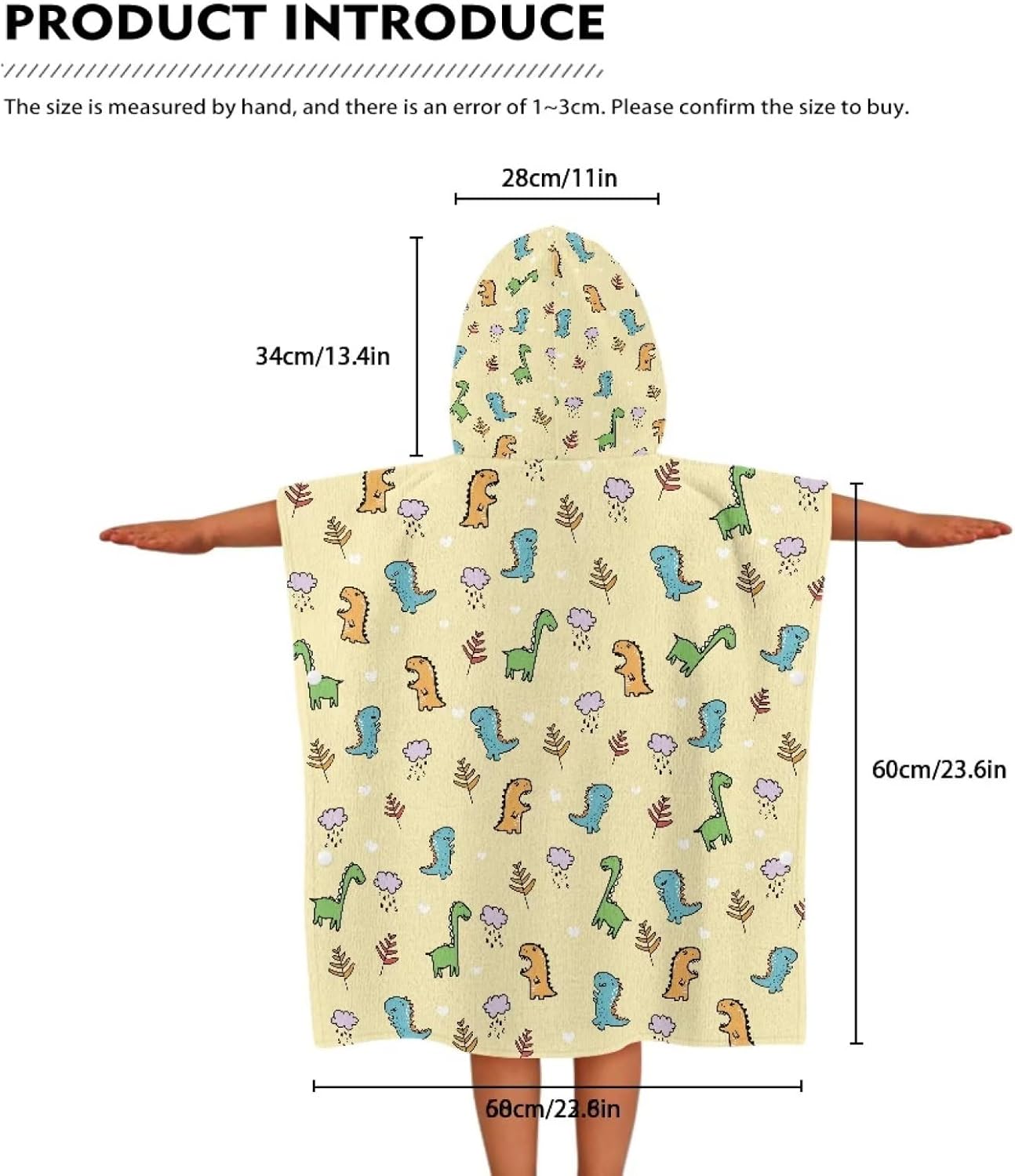 Goronwyfloyd Children Hooded Shower Towel with Yellow Dinosaur Leaf Pattern