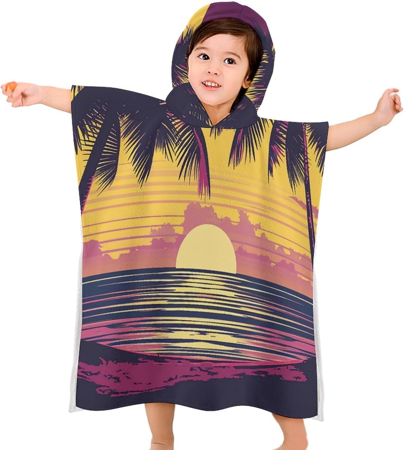 Kids Bath Towel with Sunset Design Hooded Beach Towel for Boys Girls