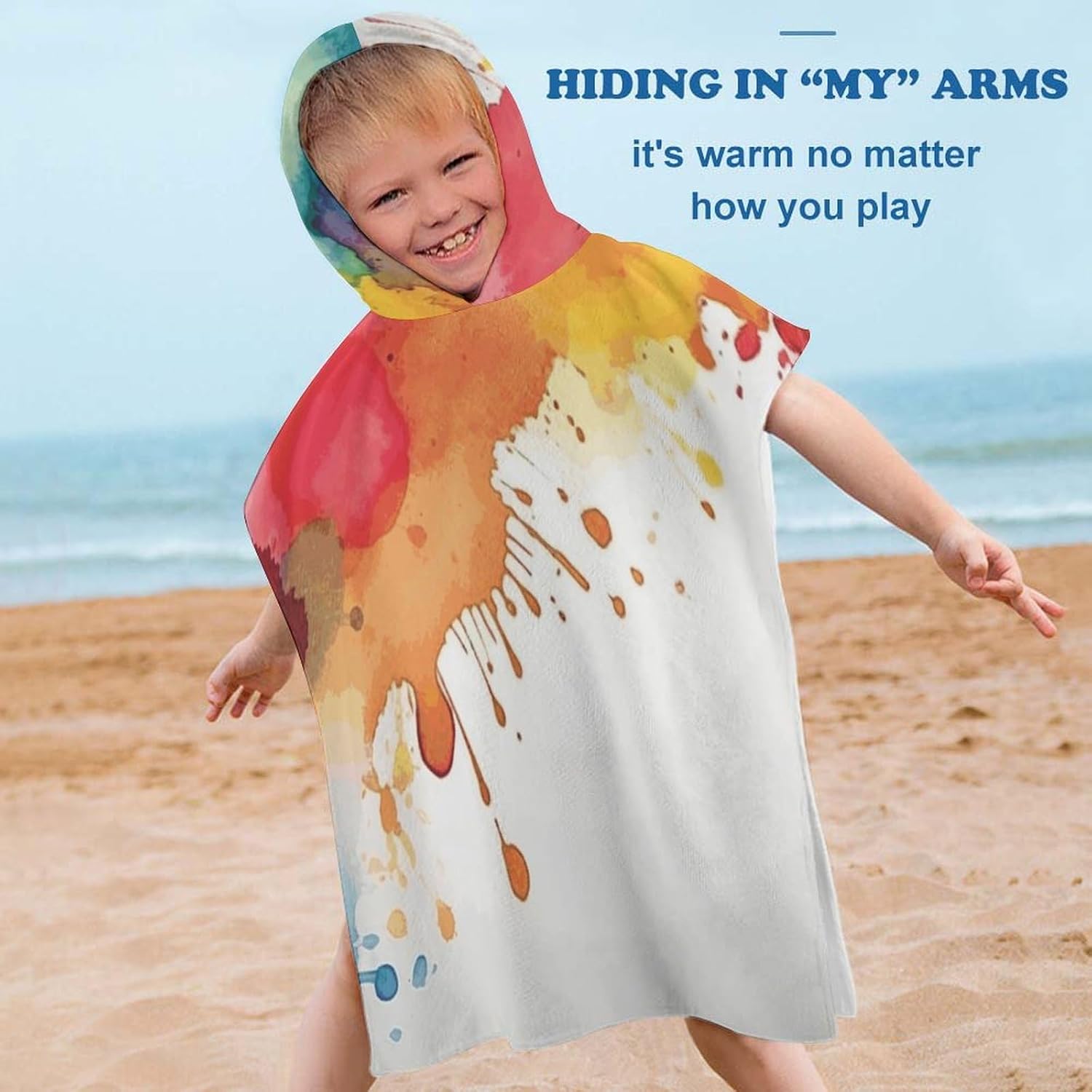 Kids Hooded Bath Towel with Watercolor Design