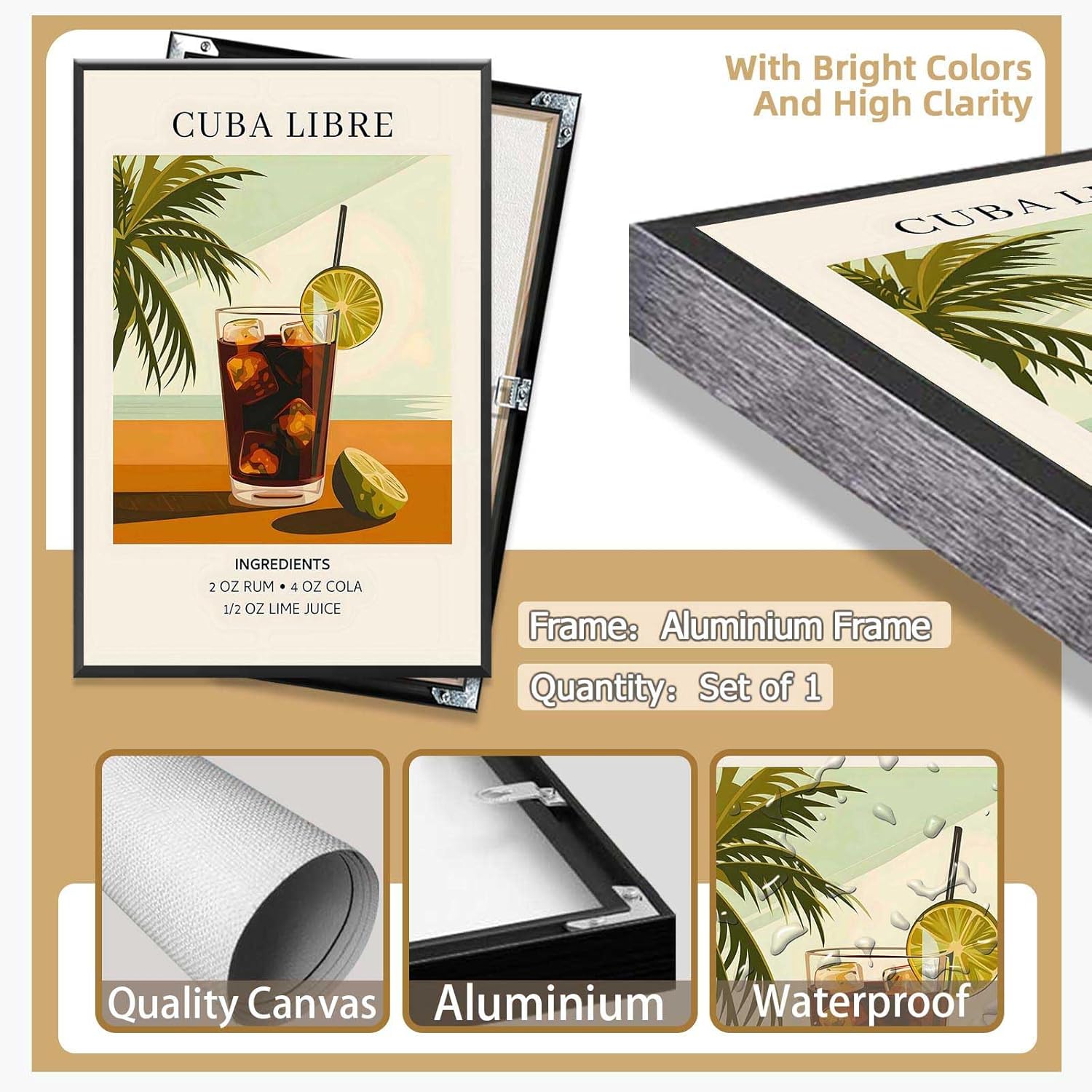 Cocktail Poster Colorful College Style Framed 12x16in