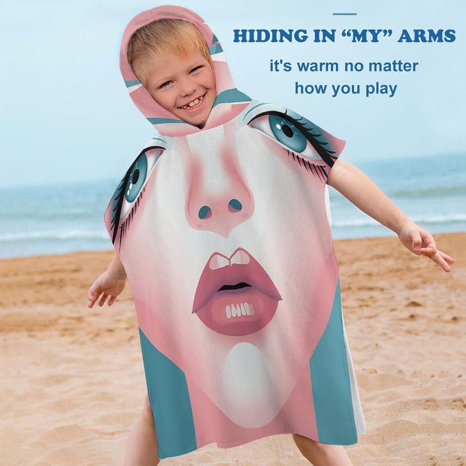 Kids Hooded Bath Towel with Face Silhouette Print