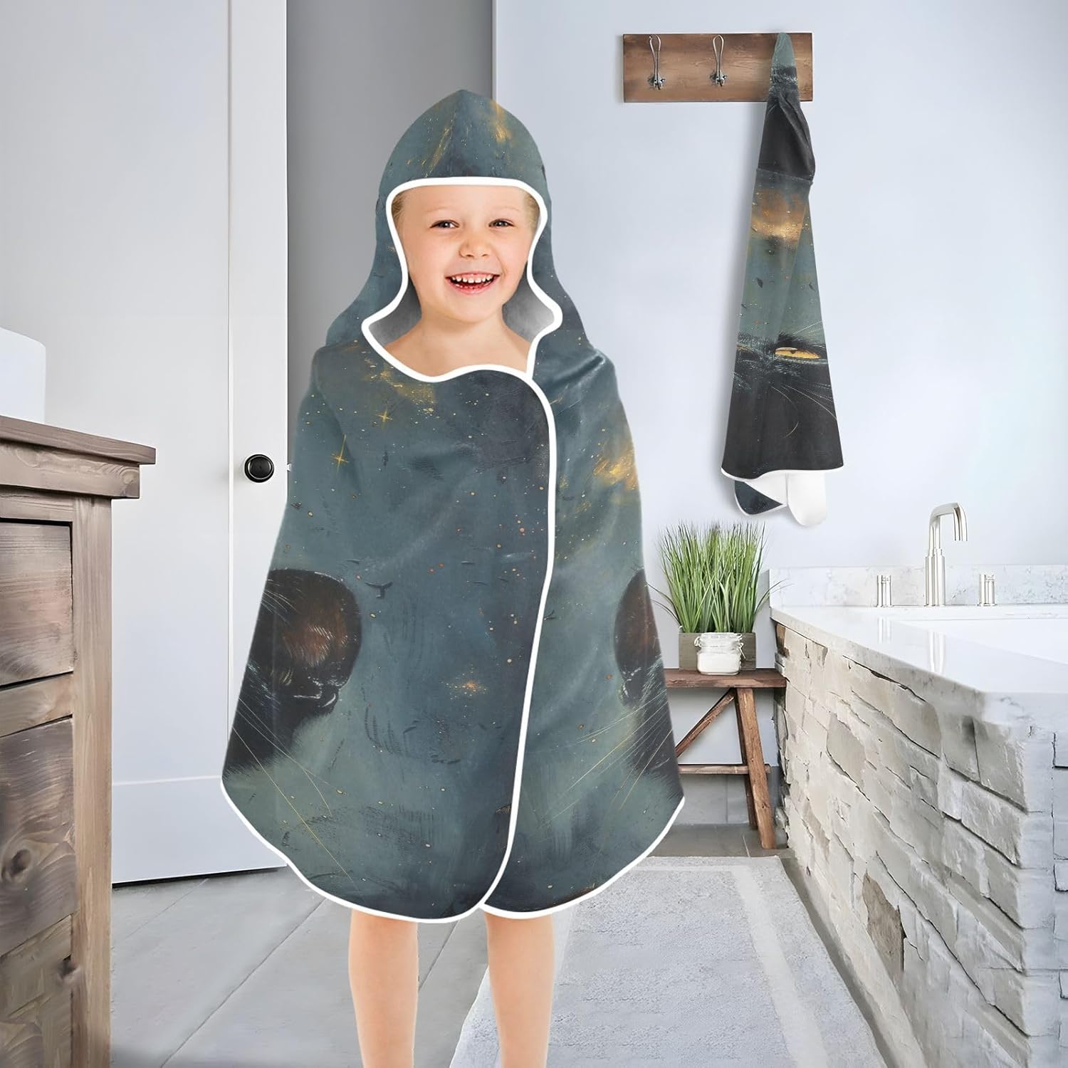 Cat Starry Sky Hooded Towel for Kids