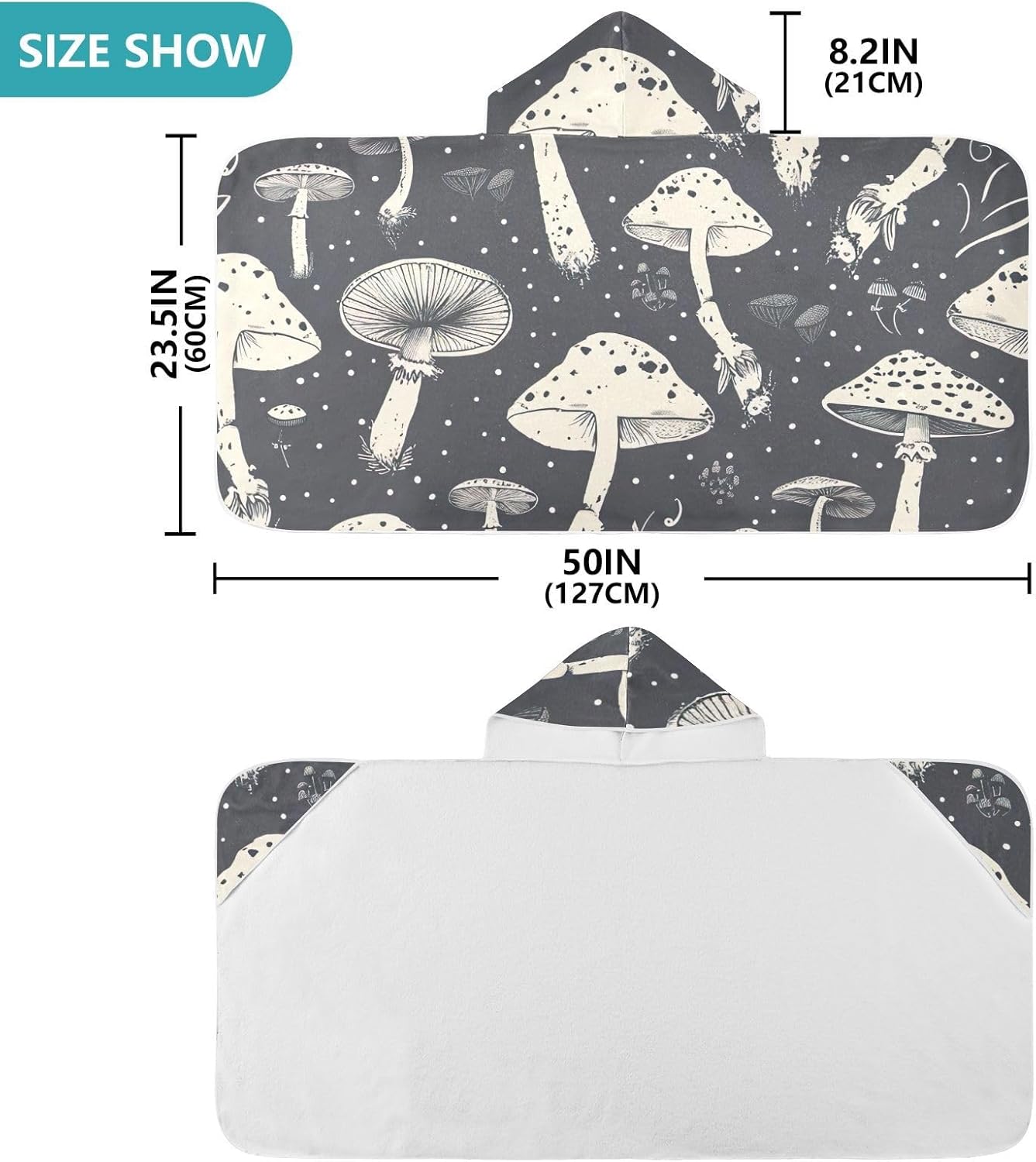 Mushrooms Black Kids Bath Towel 24x50 Hooded Towel for Children