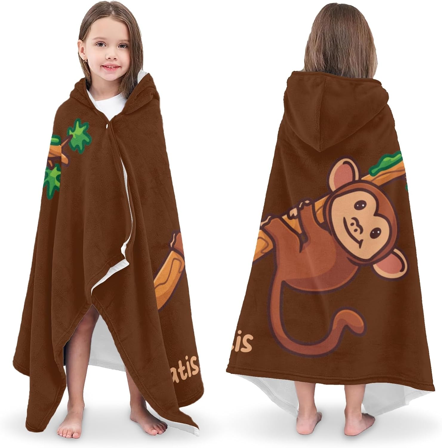 Deven Monkey Branches Personalized Hooded Bath Towel Wrap for Kids