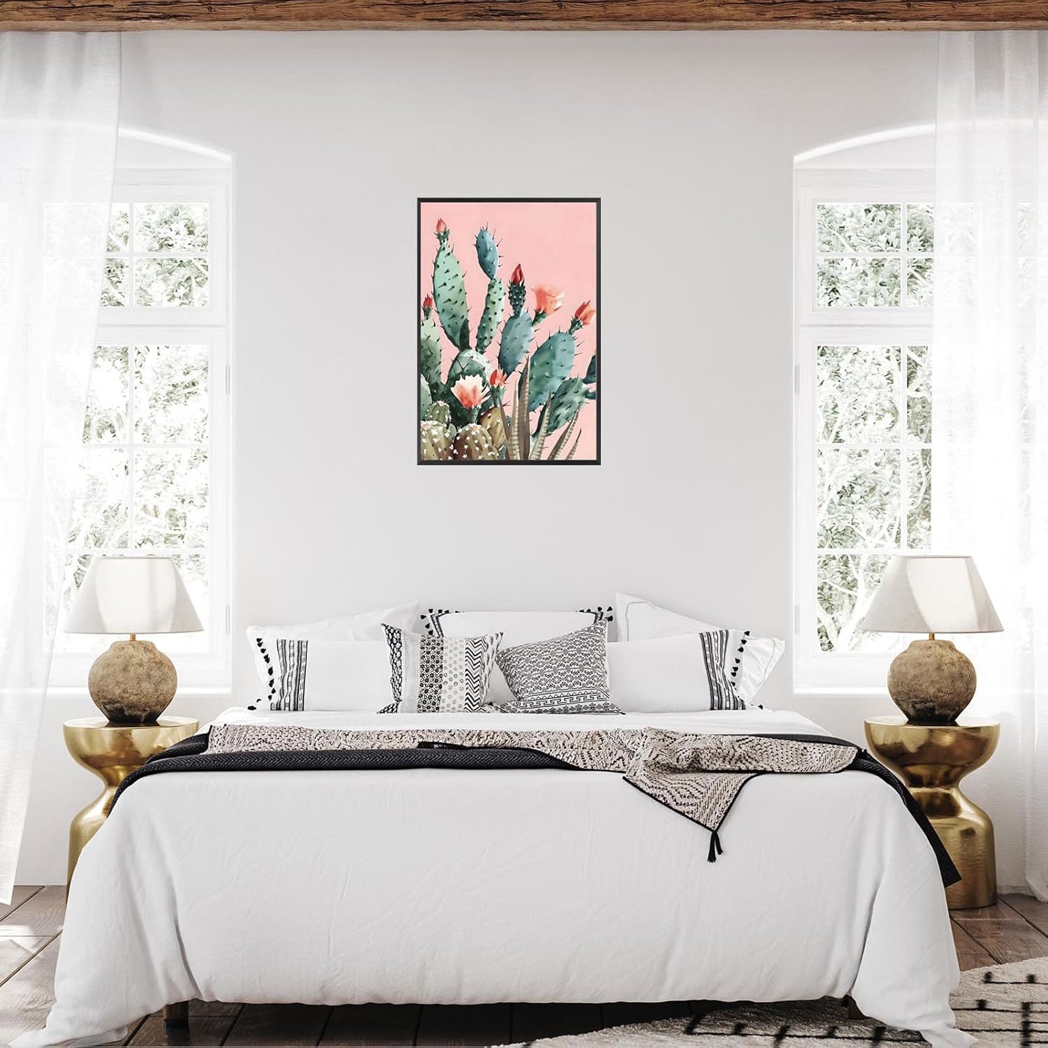Vintage Desert Landscape Cactus Poster 16x24in Framed