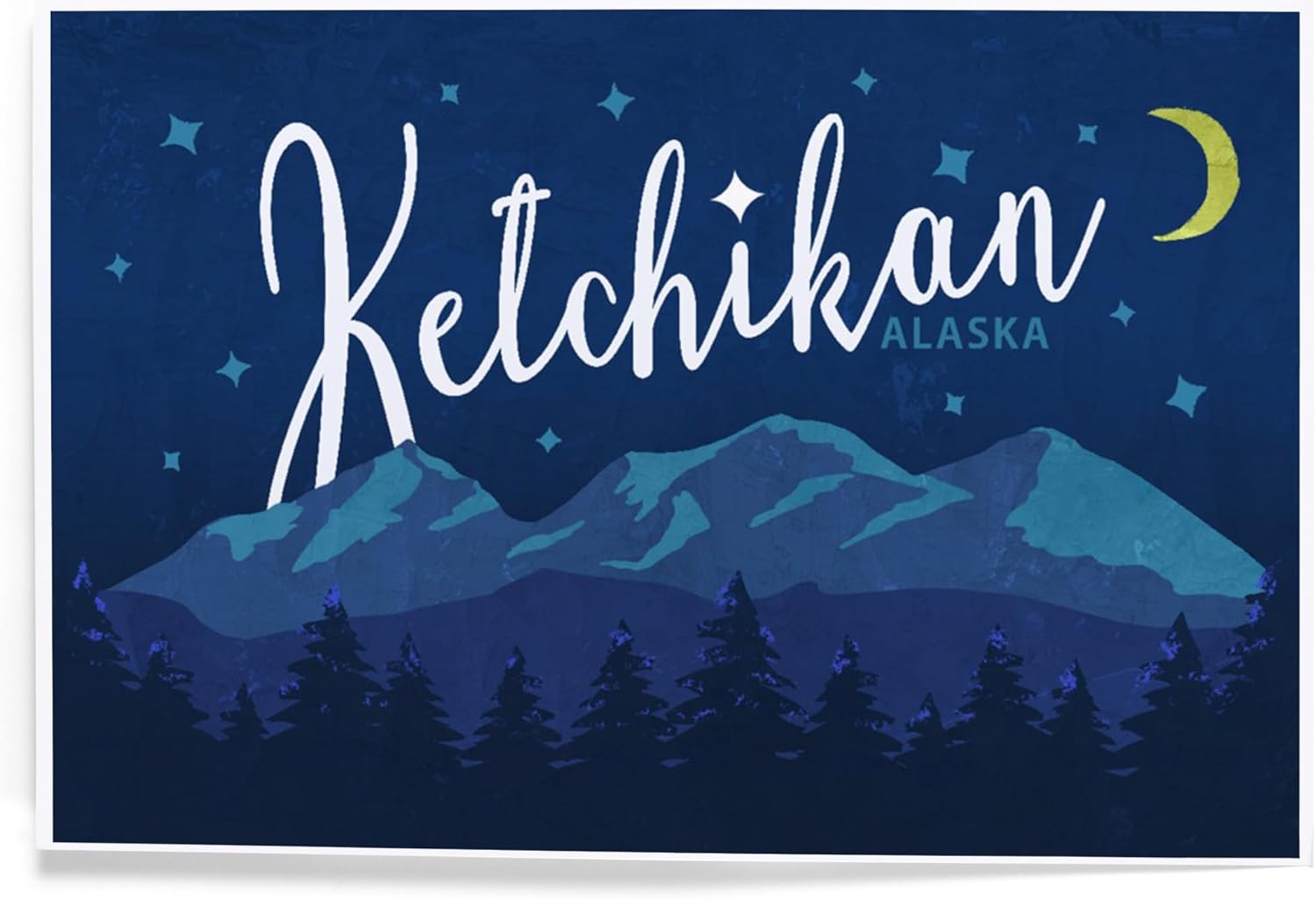 Lantern Press 8x12 Art Print Ketchikan Alaska Mountains Night Sky