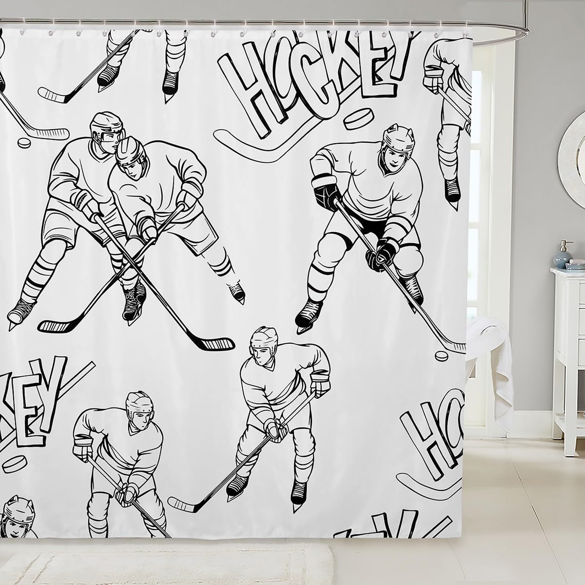 Feelyou Ice Hockey Shower Curtain Set for Kids Teens