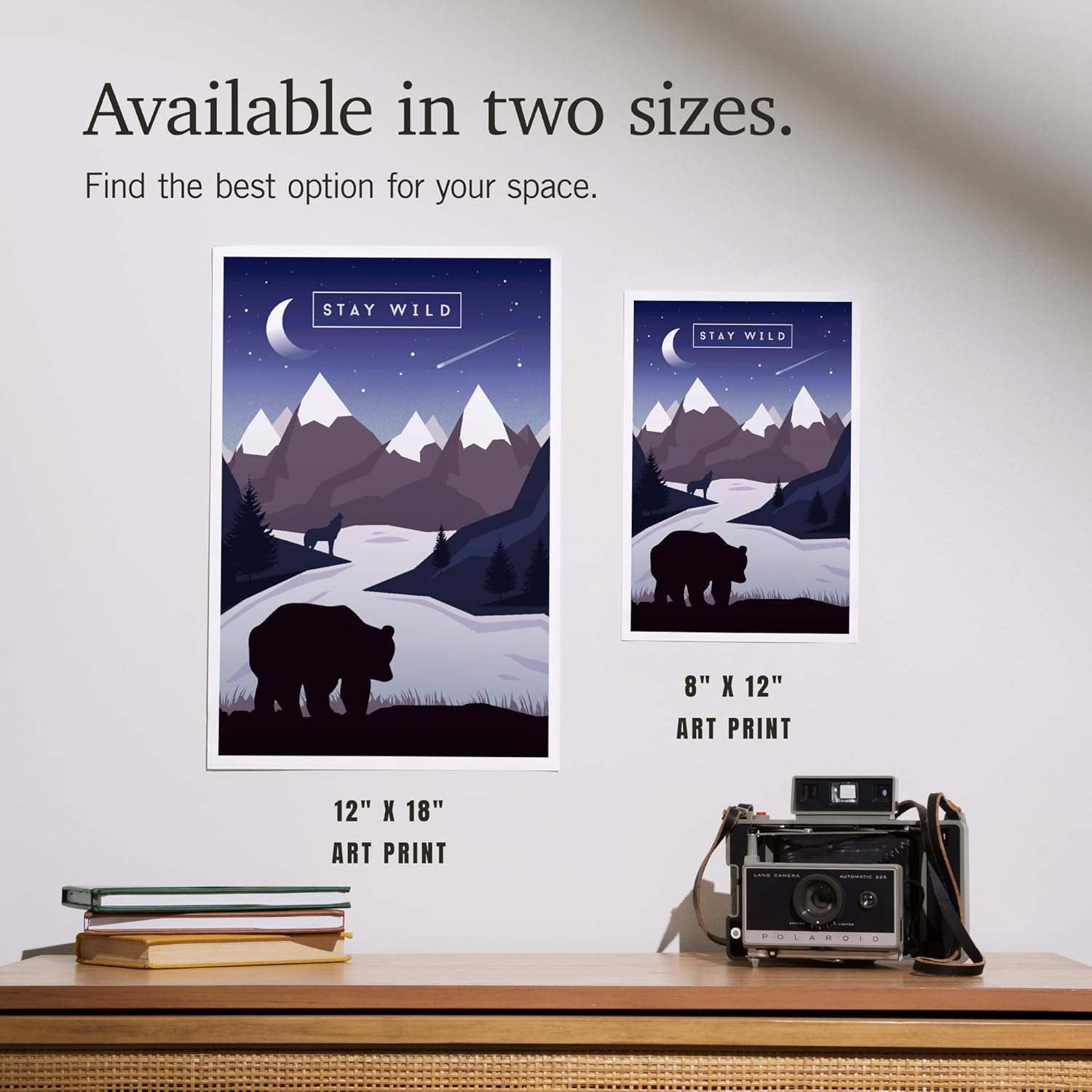 Lantern Press 8x12 Art Print Stay Wild Bear Mountain Night Sky Purple