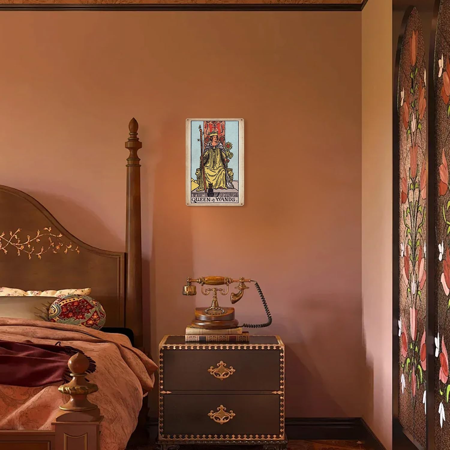 KERUNSM Queen of Wands Tarot Poster Retro Metal Wall Art 8x12 Inches
