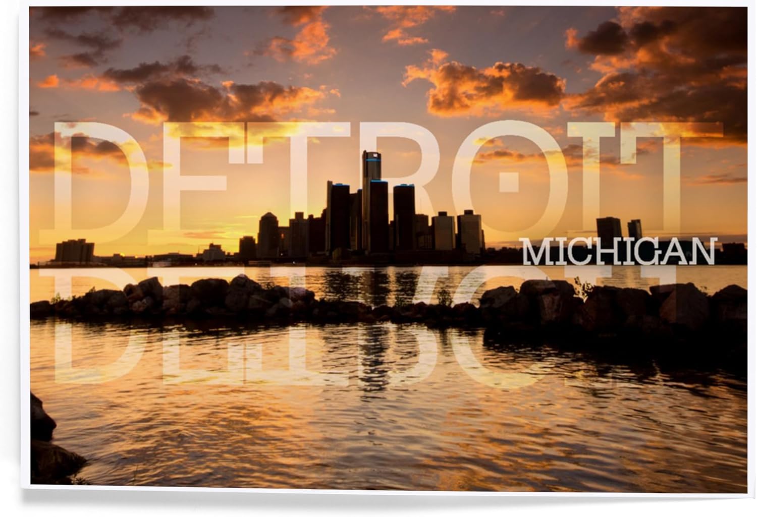 Lantern Press 8x12 Art Print Detroit Michigan Orange Sky and Skyline