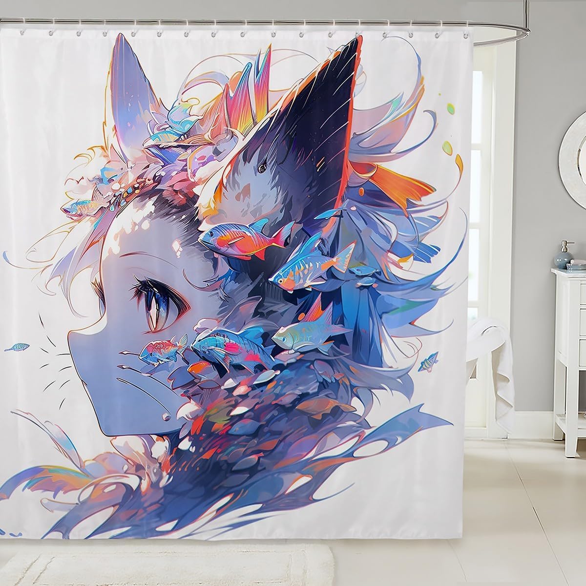 Erosebridal Japanese Anime 3D Cartoon Shower Curtain Set