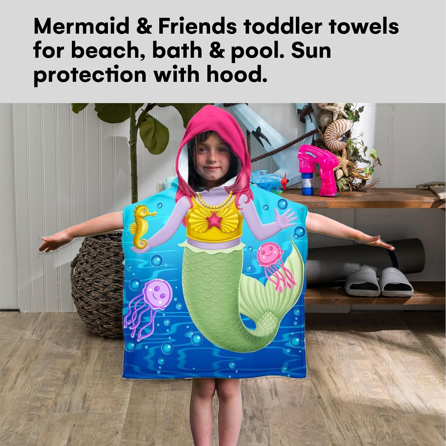 Dawhud Direct Hooded Bath Towel for Kids - Mermaid and Friends Design