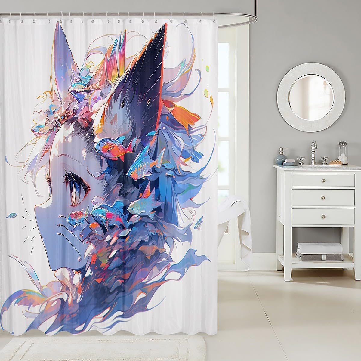 Erosebridal Japanese Anime 3D Cartoon Shower Curtain Set
